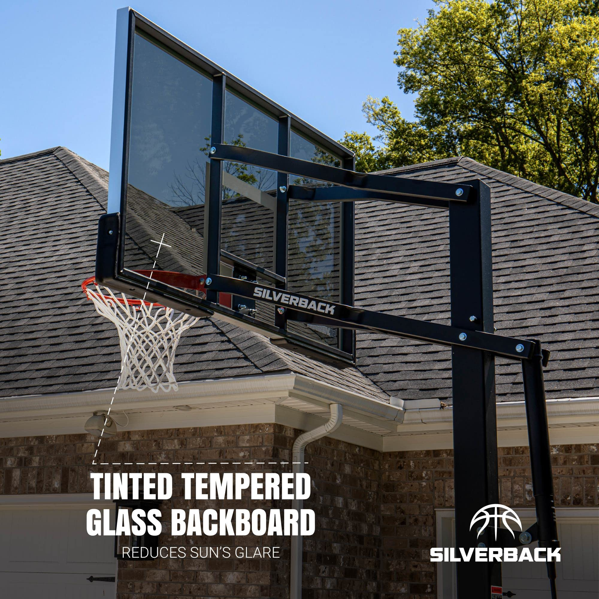 【Sports&Outdoors】Silverback In-Ground Basketball Hoop with Adjustable-Height Tempered Glass Basketball Goal Backboard
