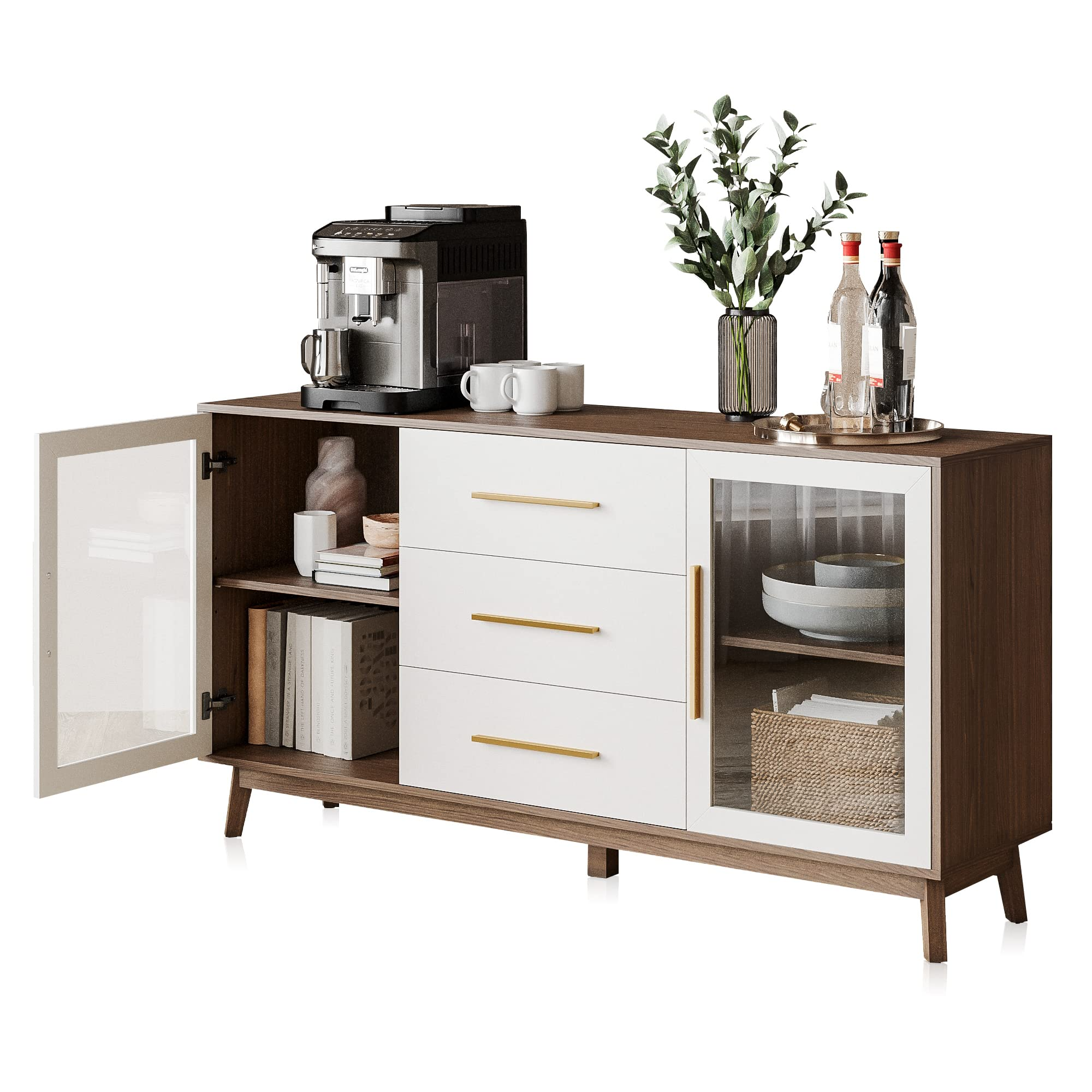 【Furniture】Sideboard Buffet Cabinet with 3 Drawers & 2 Doors, Console Table for Kitchen