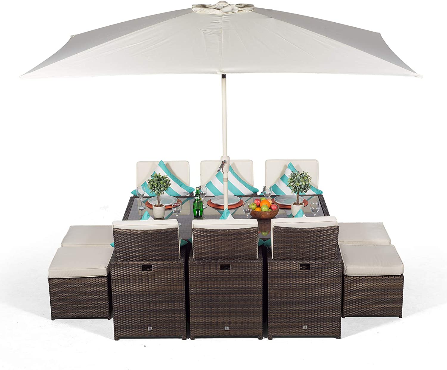 【Home&Garden】Cube Rattan Garden Furniture Set Chairs Sofa Stool Table Patio 6 Seater Set