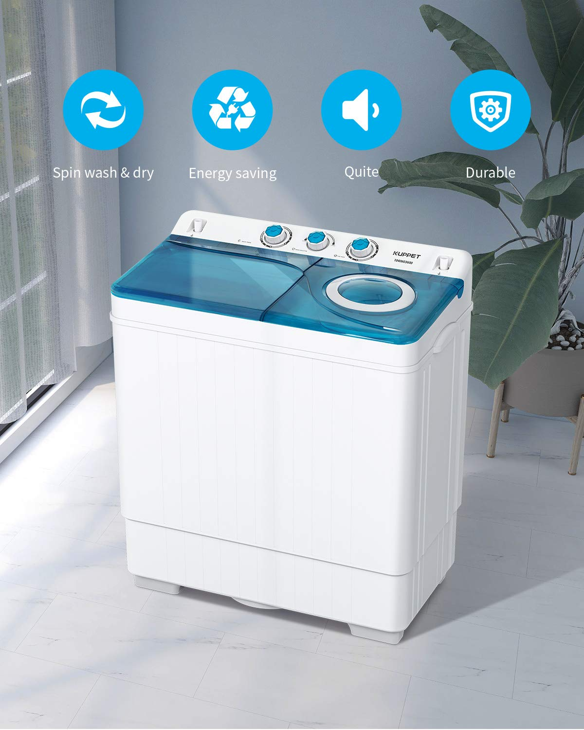 【Appliances】KUPPET Compact Twin Tub Portable Mini Washing Machine 26lbs Capacity, Washer & Spiner