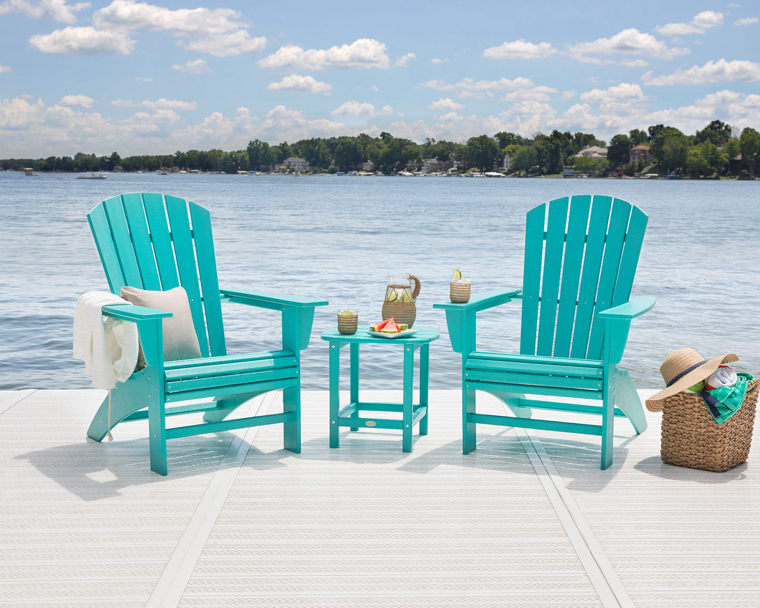 【Home&Garden】Nautical 3-Piece Curveback Adirondack Chair Set with Side Table