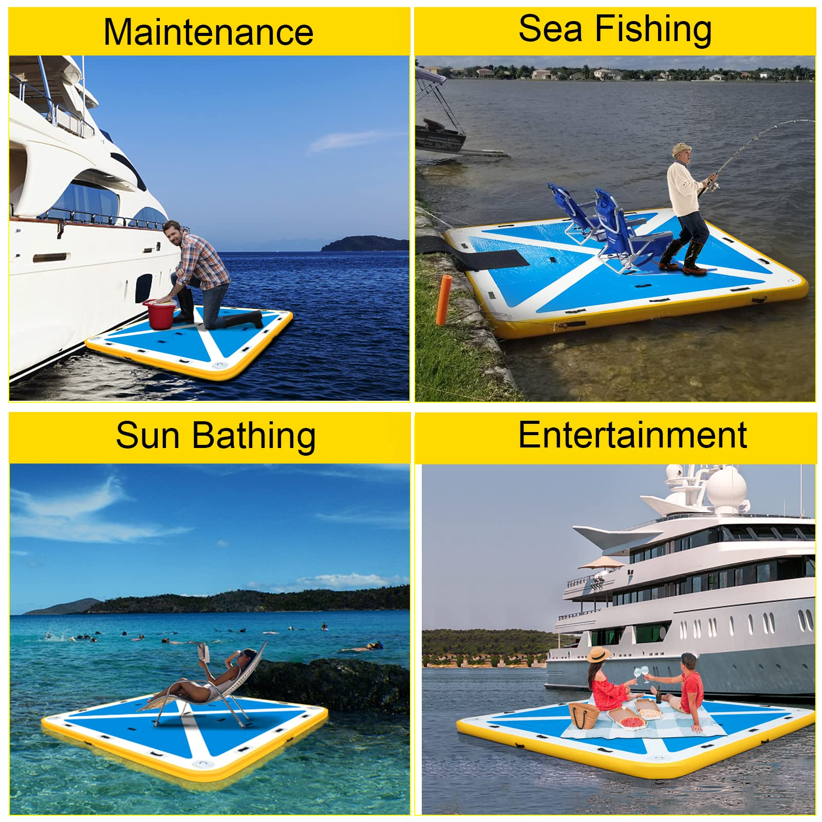 【Sports&Outdoors】Inflatable Floating Dock, Inflatable Dock Platform with Electric Air Pump, 4-6 People