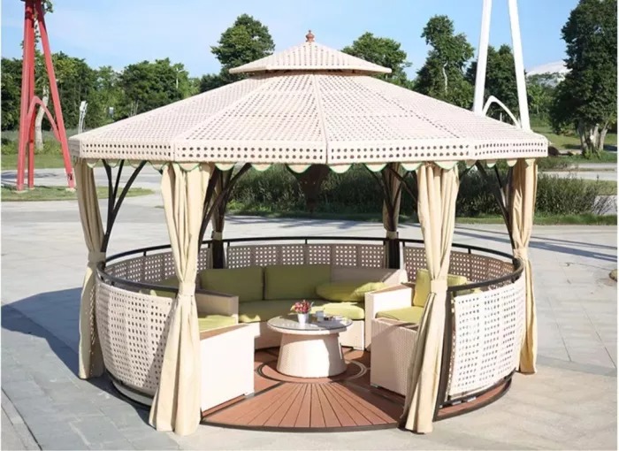【Home&Garden】Outdoor European-style double-roofed garden gazebo with rattan roof