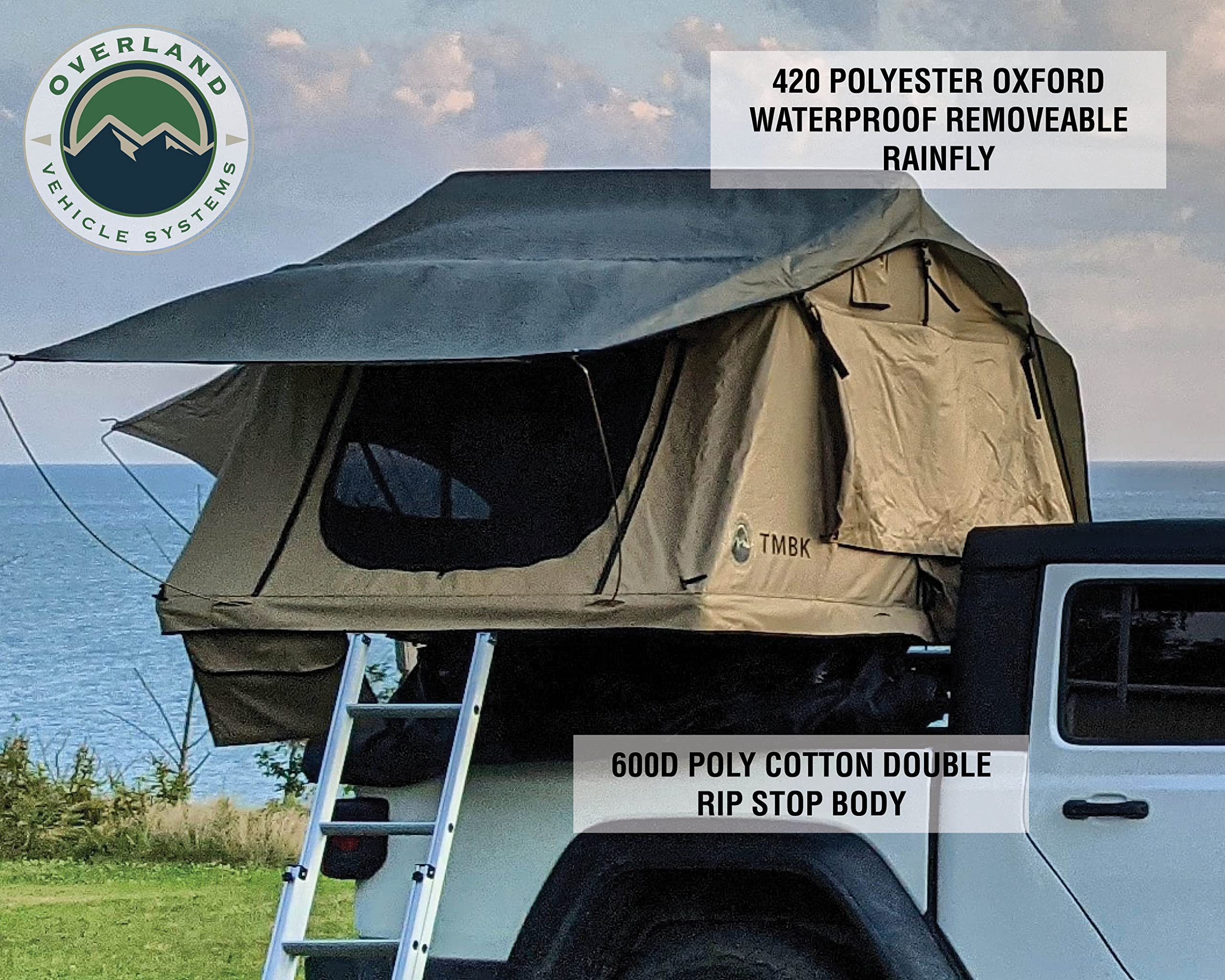 【Sports&Outdoors】3 Person Roof Top Tent with Rain Fly Tan Base & Green Rainfly