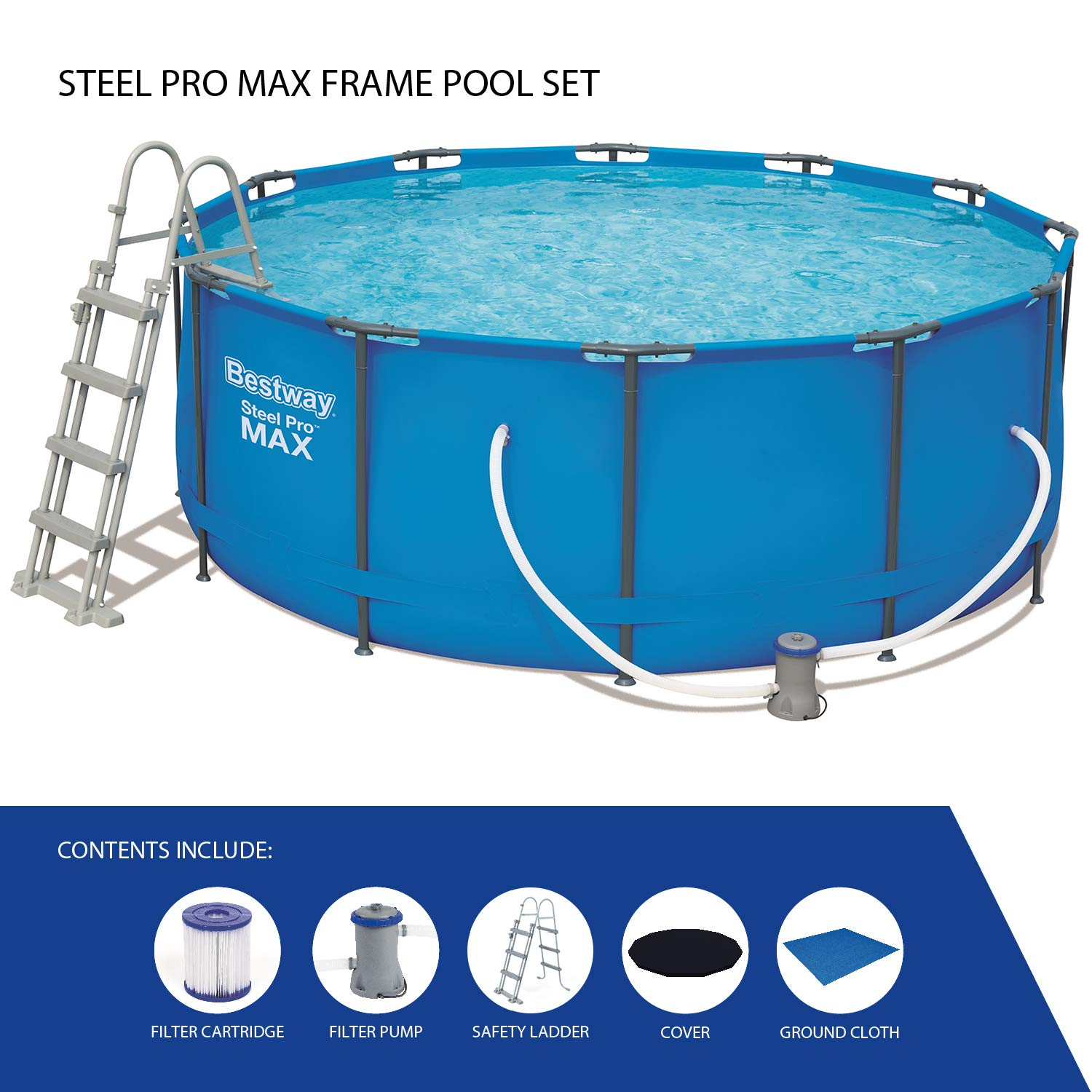 【Sports&Outdoors】Round Frame Swimming Pool with Filter, Steel Pro Max, 12ft