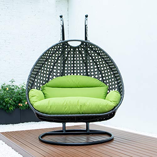 【Furniture】2 Person Hanging Double Swing Chair, X-Large Wicker Rattan Egg Chair with Stand and Cushion