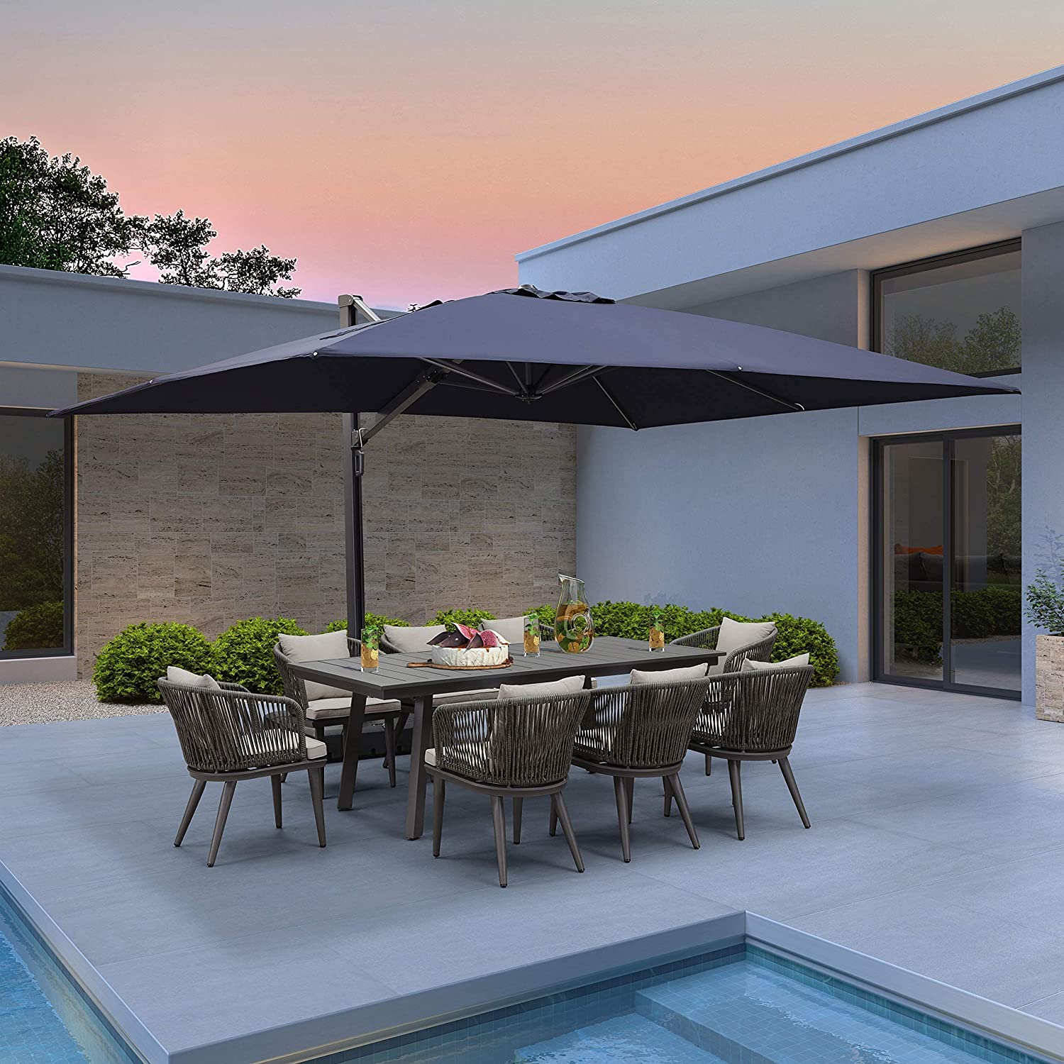 【Home&Garden】10' X 13' Rectangle Patio Umbrella Large Outdoor Aluminum Umbrella Offset Umbrella