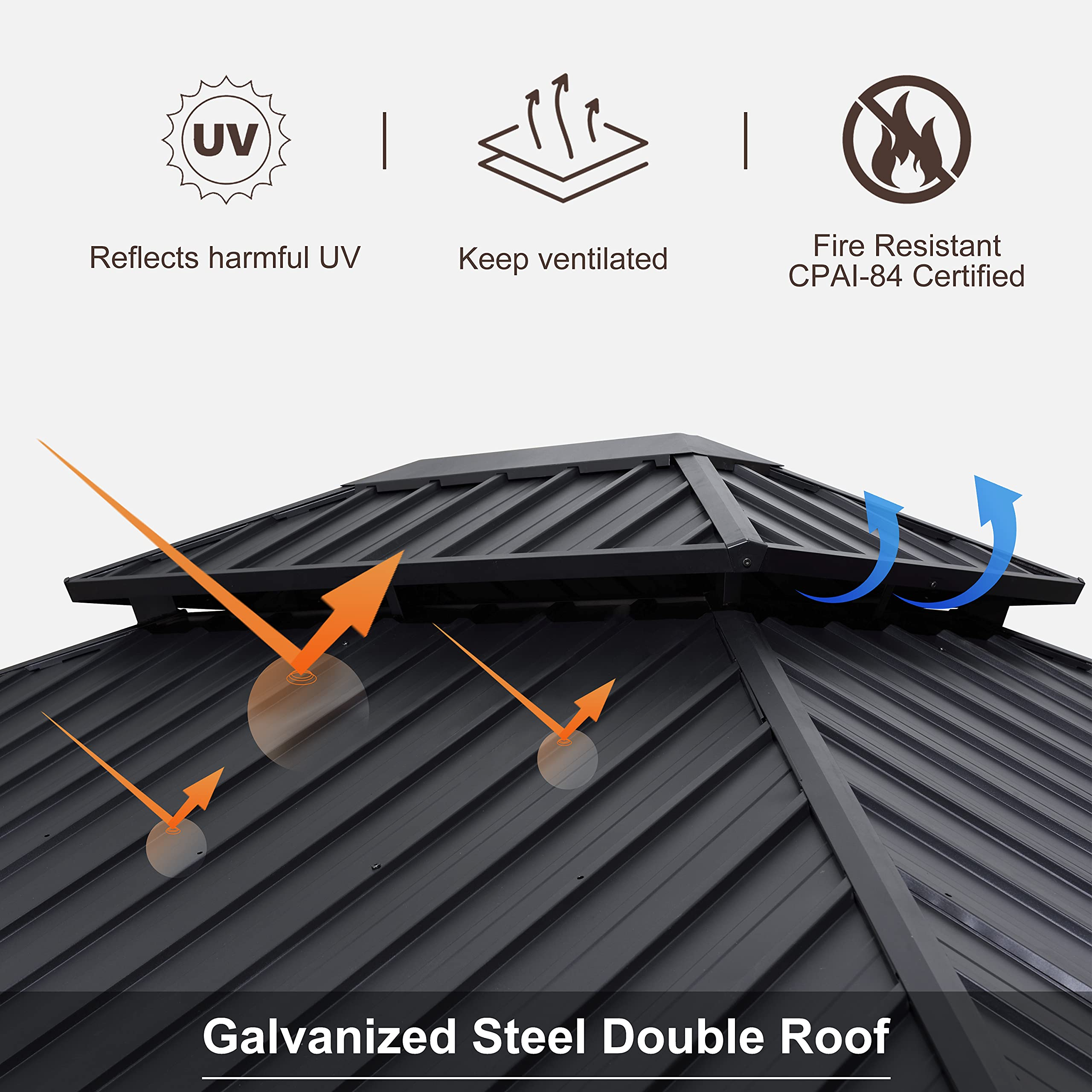 【Gazebo】12'x20' Permanent Hardtop Gazebo Aluminum Gazebo with Galvanized Steel Double Roof, Grey