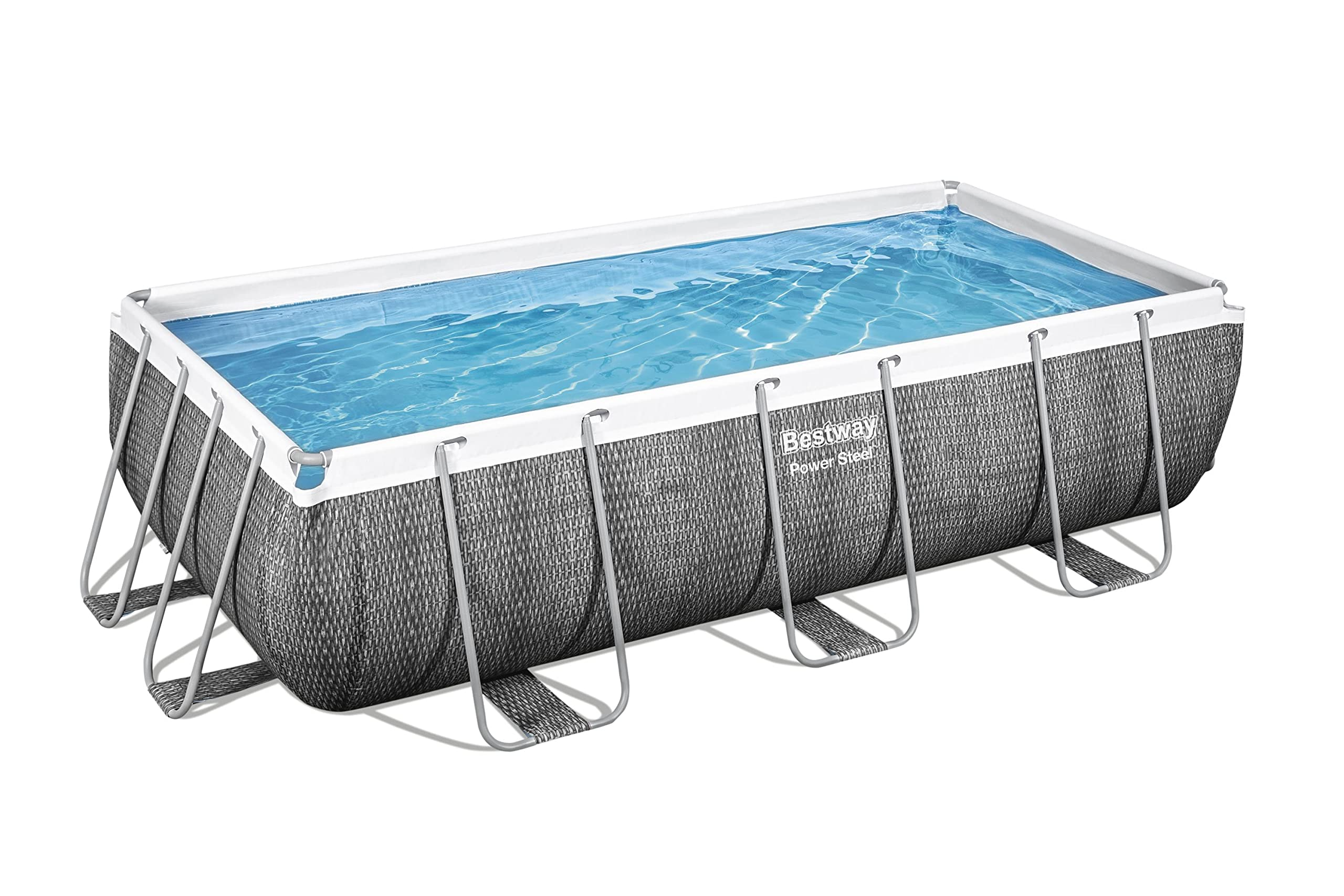 【Sports&Outdoors】Steel above ground pool, with filter and ladder, Grey rattan Print, 13.3 FT