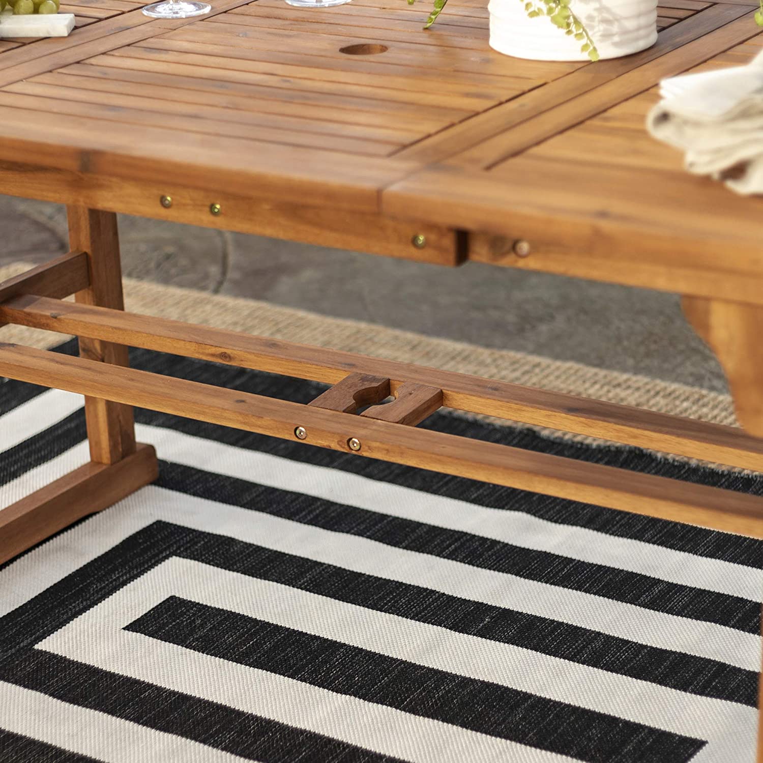 【Furniture】【BS】6 Person Outdoor Wooden V-Shaped Patio Furniture Dining Table Set Extendable Table and Chairs, 7 Pieces