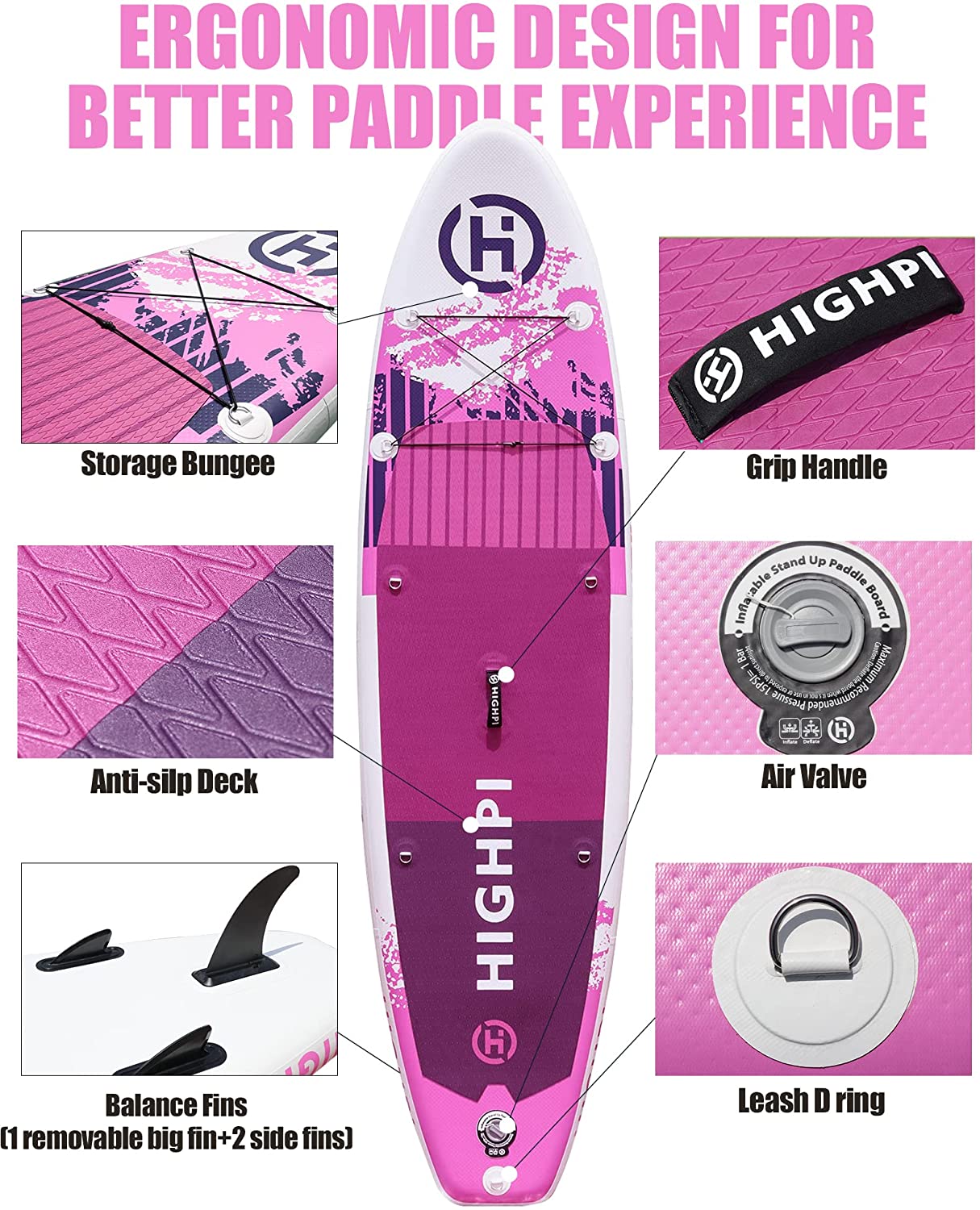 【Sports&Outdoors】Highpi Inflatable Stand Up Paddle Boards, 10’6”11′ Ultra-Light SUP for All Skill Levels