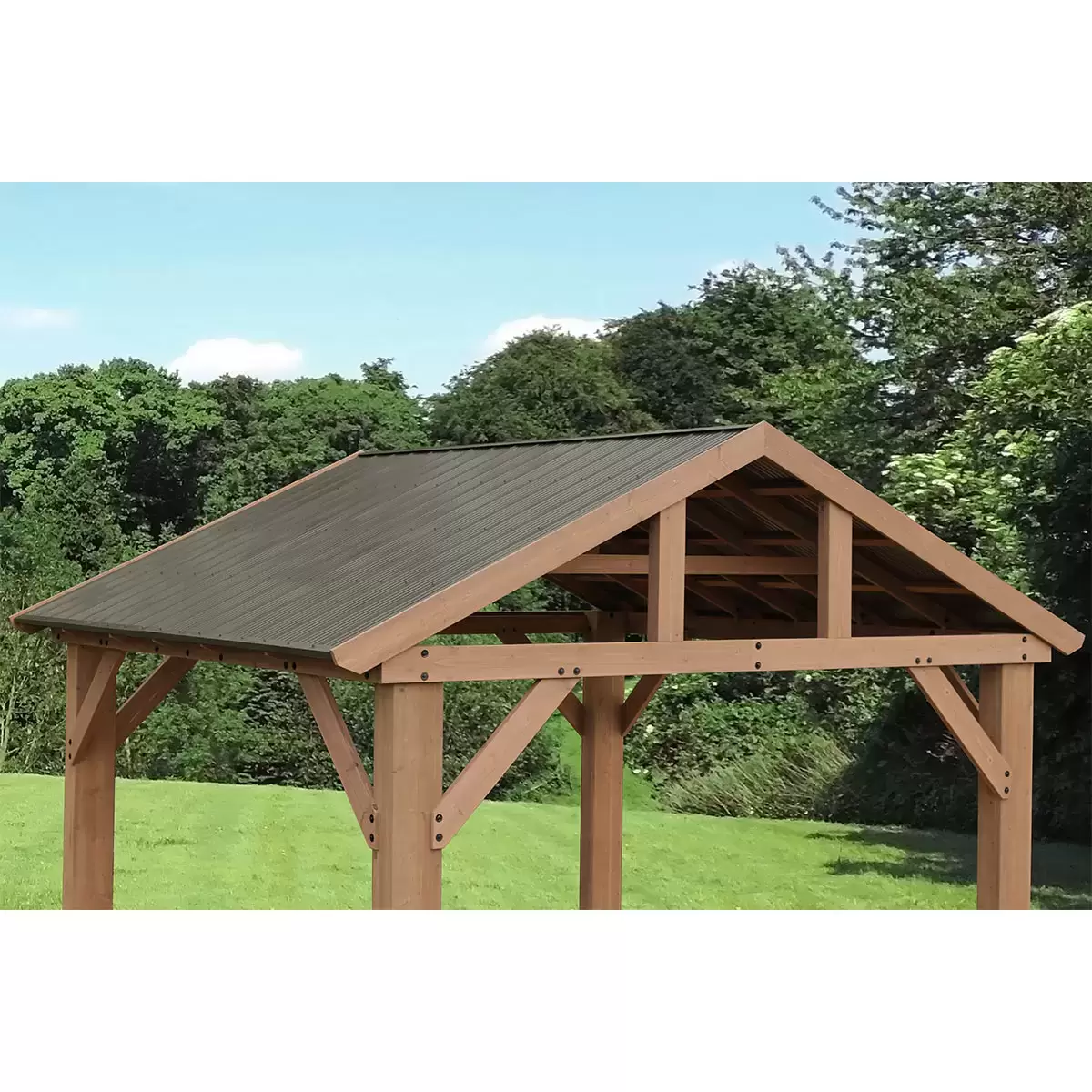 Yardistry 14 feet x 12 feet (4.3 x 3.7 m) wooden pavilion with aluminum roof