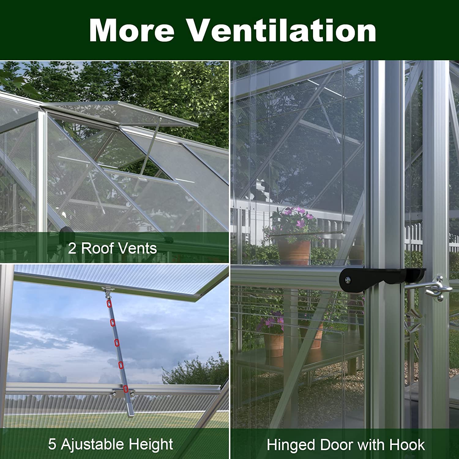 【Home&Garden】6x8 FT Hybrid Polycarbonate Greenhouse 2 Vent Window with Lockable Hinged Door