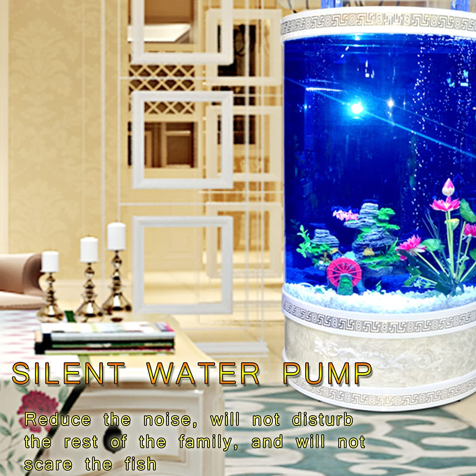 【Pet】Semicircle Family Fish Tank, Living Room & Office Aquarium, Glass Fish Tank without Water Change