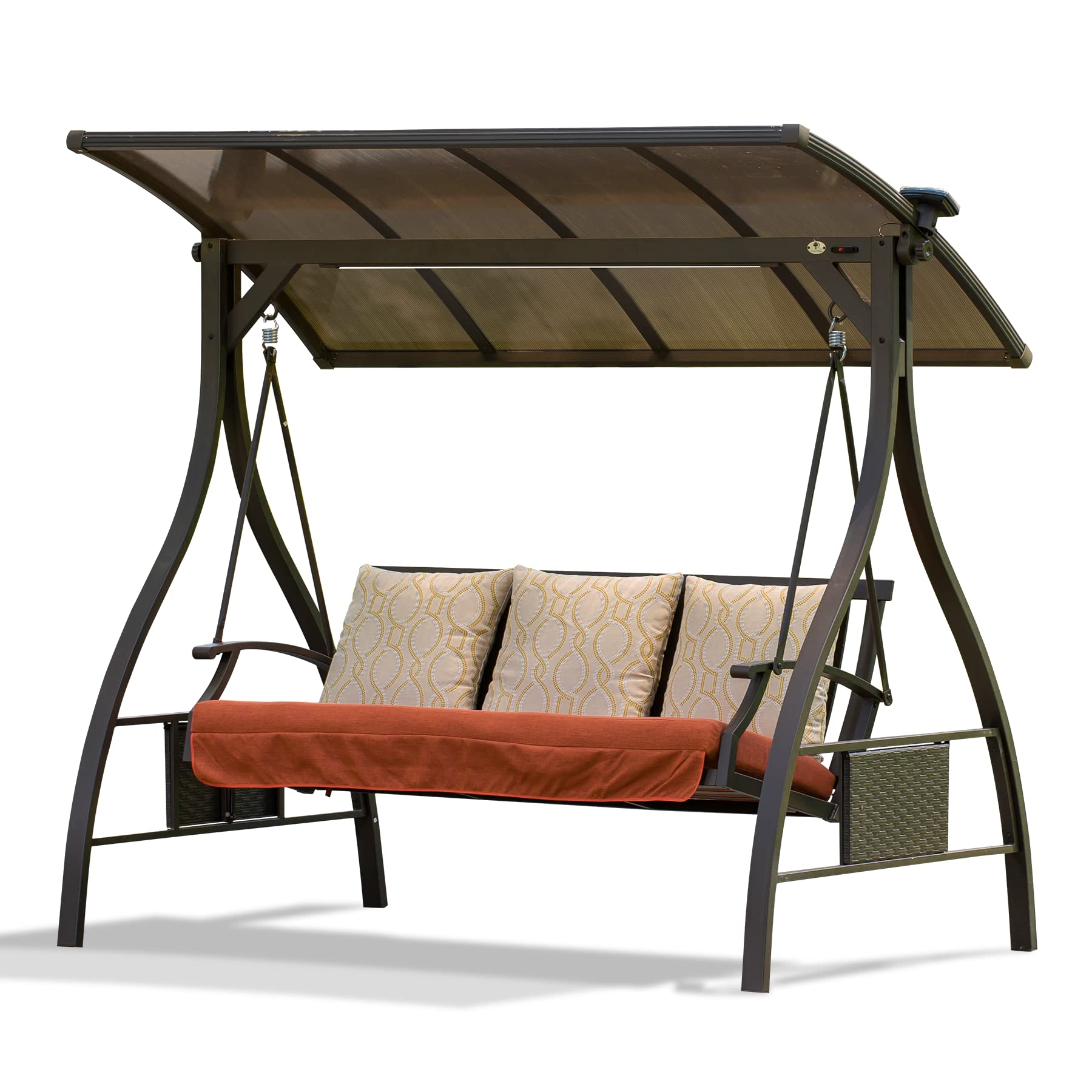 【Home&Garden】Patio Porch Swing 3 Person Adjustable Canopy Deluxe Hammock Swing Glider