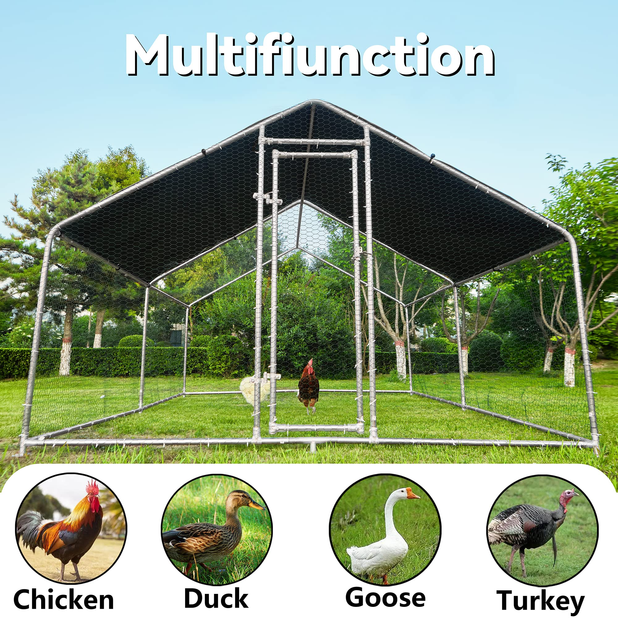 【Home&Garden】Large Metal Chicken Coops for 10 Chickens for Protection & Exercise Space, Walk-in Poultry Cage