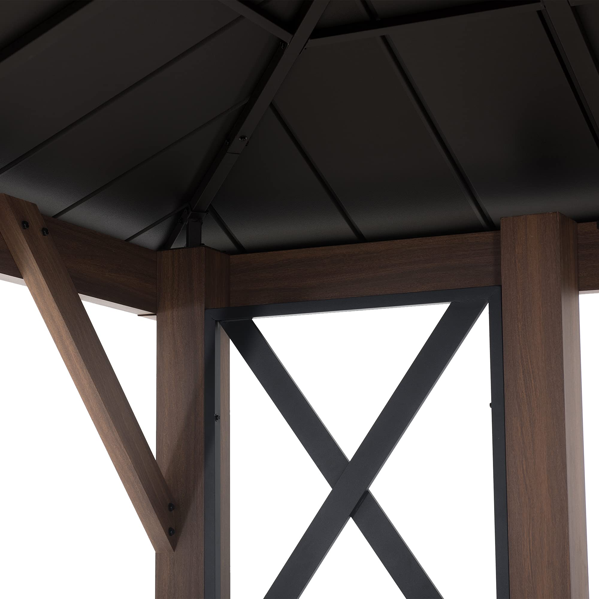 【Gazebo】13x15 Outdoor Steel Hardtop Gazebo with Planters & Ceiling Hook for Patio, Garden & Backyard Activities