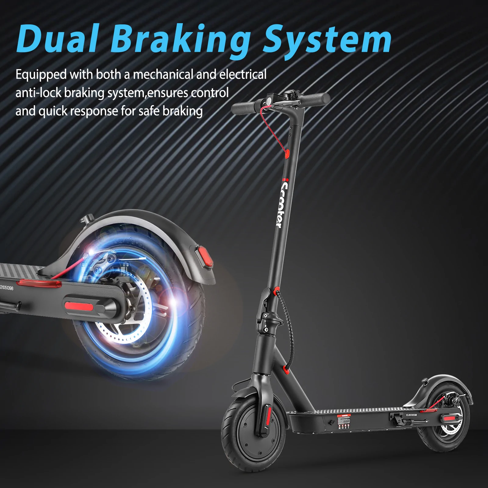 iScooter adult electric scooter, 40-45 km range, 3 speed modes, LCD display, dual brake system