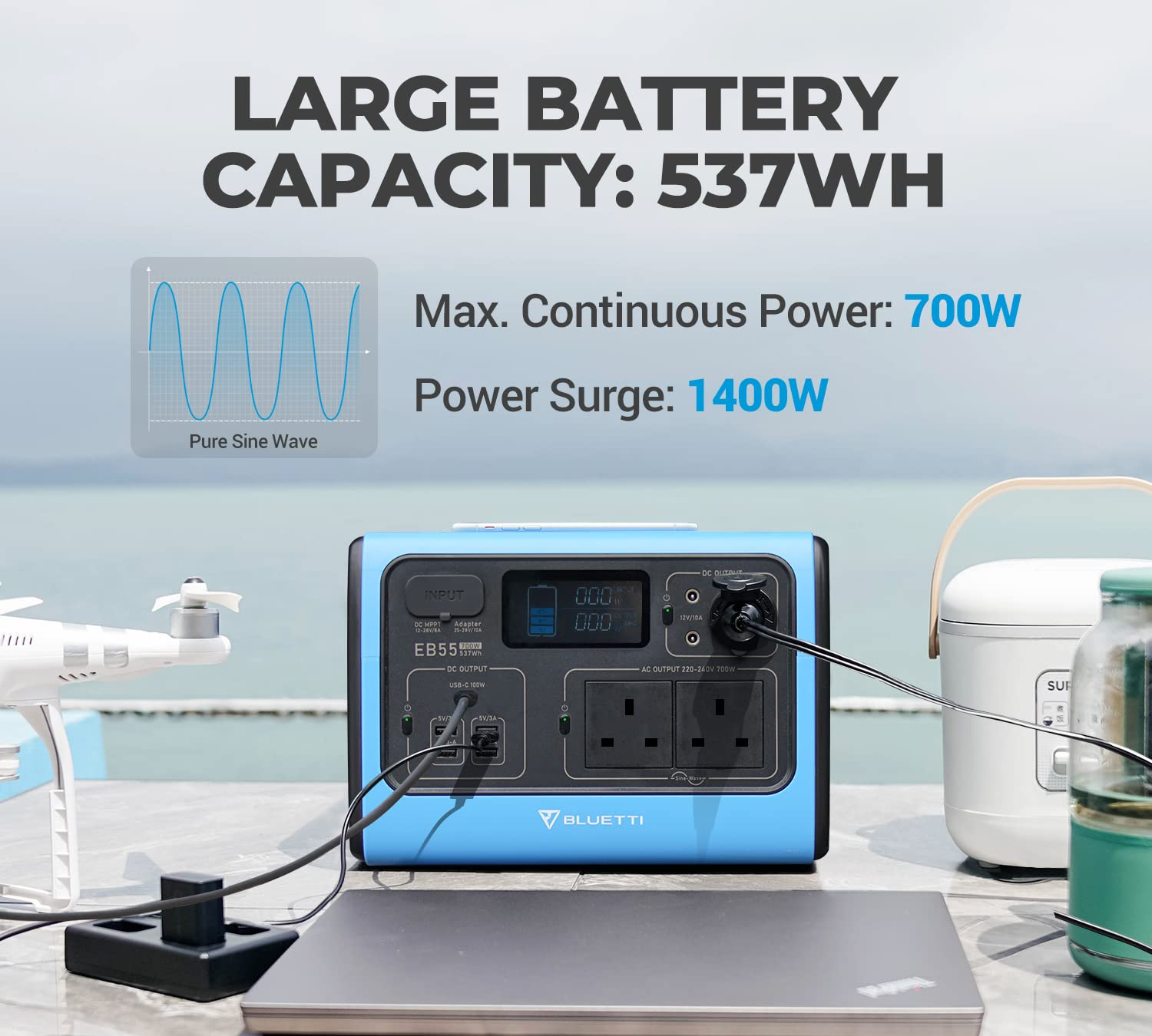 【Appliances】Solar Generator EB55 with SP200 200W Solar Panels Included, 537Wh Portable Power Station