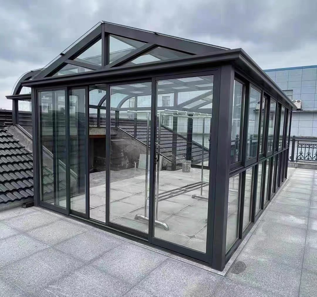 Sunroom custom seal dew balcony villa aluminium alloy toughened glass Chinese mute heat insulation outdoor garden canopy