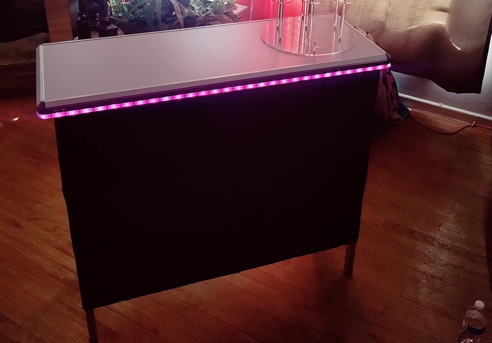 【Furniture】Folding Portable Party Bar w/Color-Changing LED Lights, Black & Hawaiian Bar Skirts & Storage Shelf