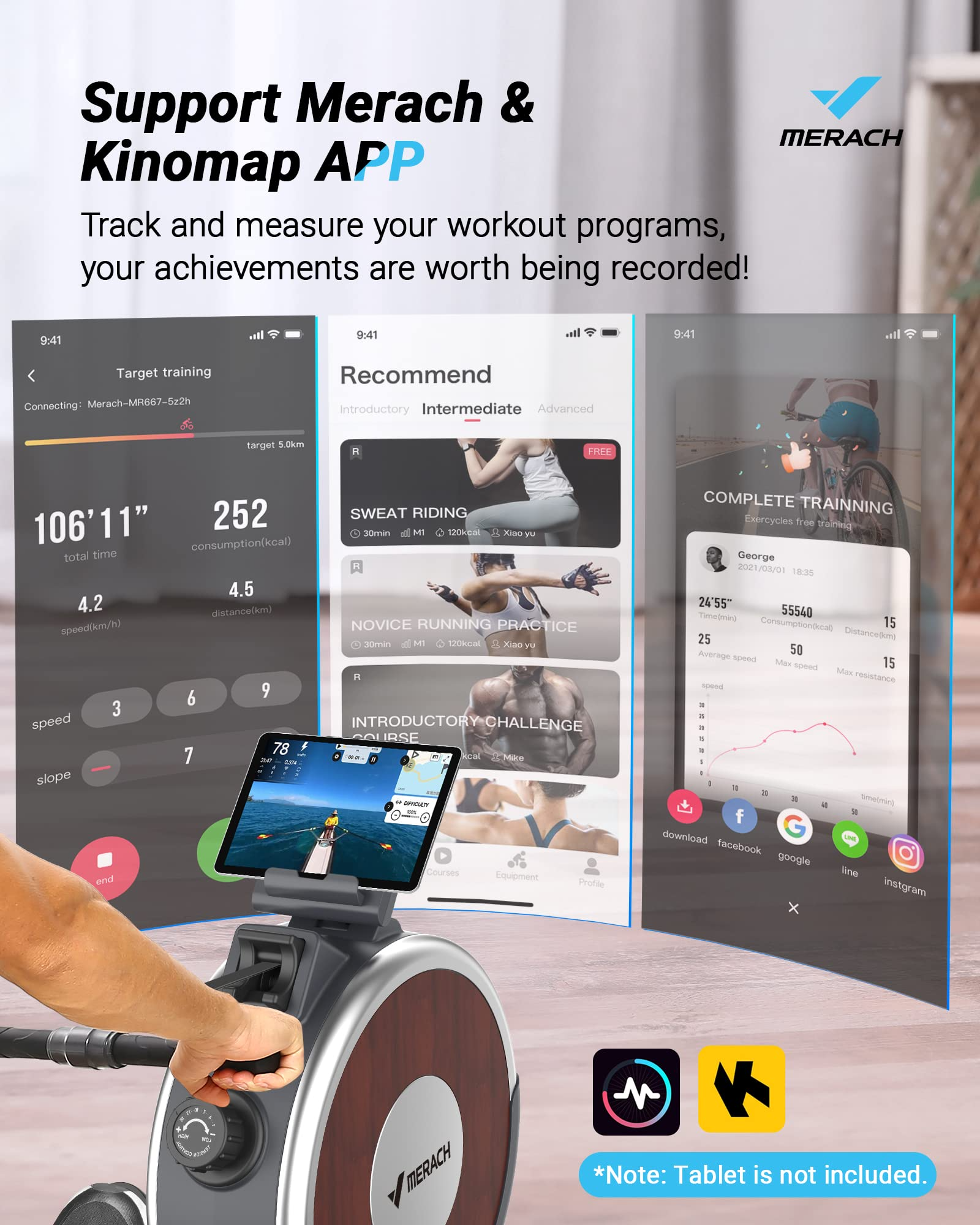 【Sports&Outdoors】Rowing Machine, MERACH Bluetooth Magnetic Rower Machine with Dual Slide Rail