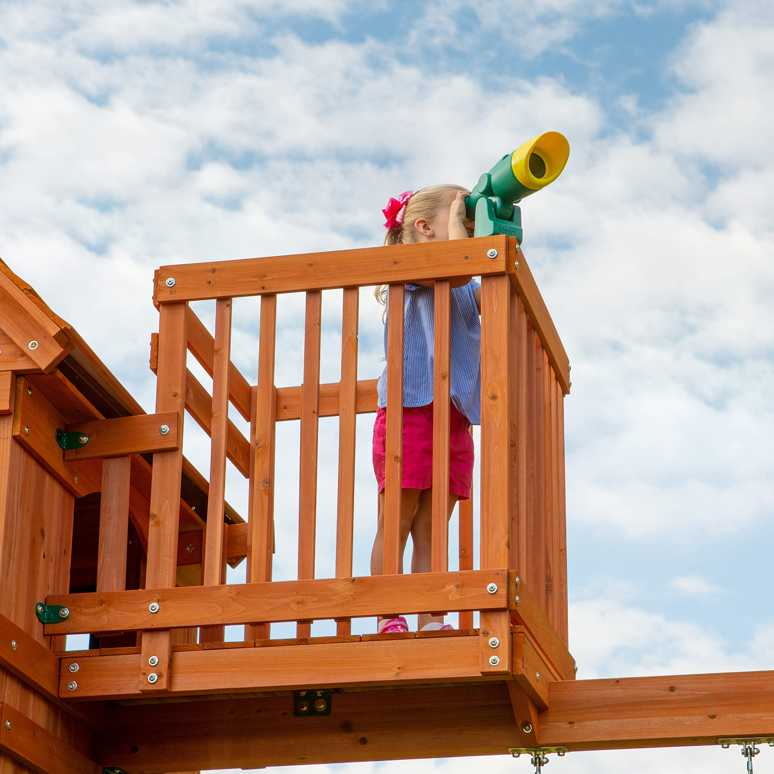 【Baby&Kids】Skyfort II Playground Cedar Wood Swing Set with Playhouse Fort, Sandbox, Picnic Table, Slide
