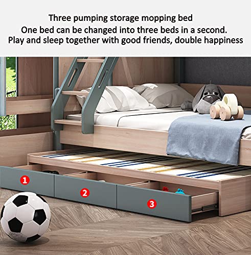 【Furniture】Double Full Bunk Bed Wooden Loft Bed, with Theater, Farmhouse, Ladder, Locker & Guardrail