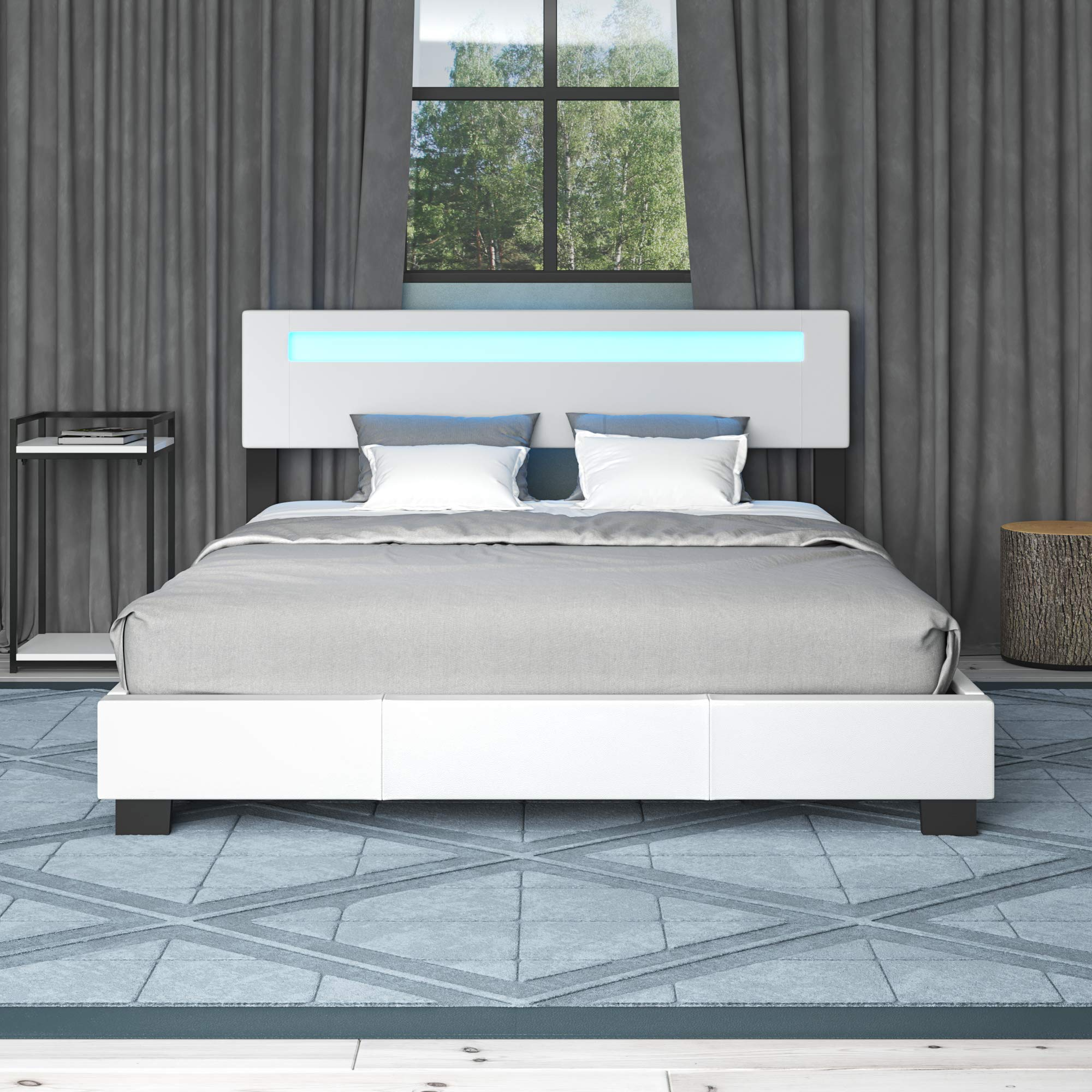 【Furniture】Pezzolla LED Bed Frame King Size - Contemporary Modern Low Profile Platform Bed with 16 Colors LED