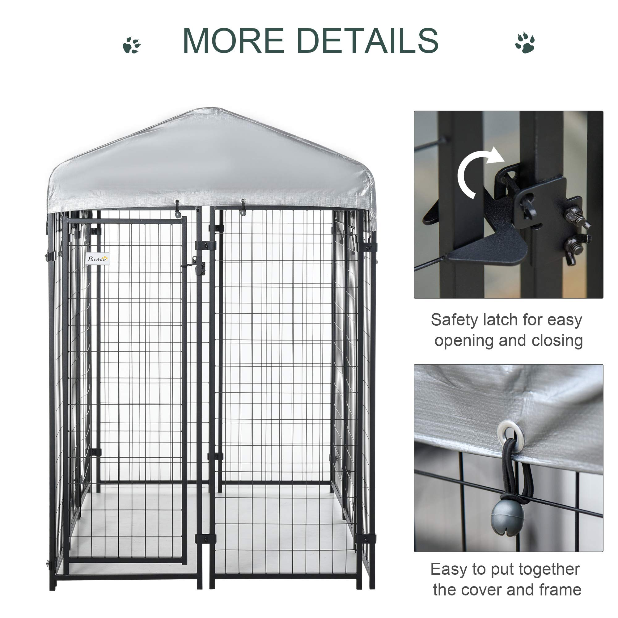 【Pet】6'x4'x6' Large Dog Kennel Outdoor Steel Fence with UV-Resistant Cloth Roof & Secure Lock