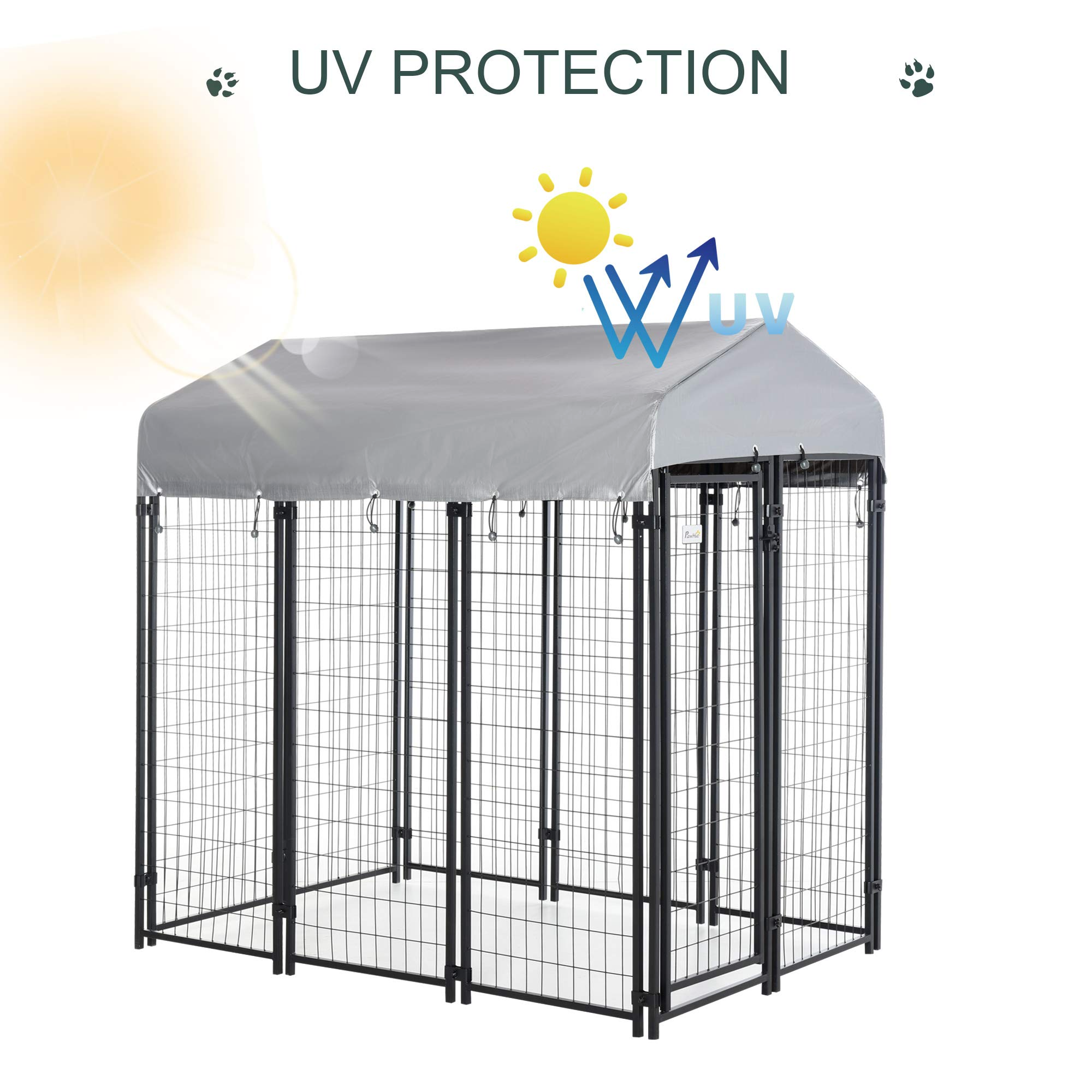 【Pet】6'x4'x6' Large Dog Kennel Outdoor Steel Fence with UV-Resistant Cloth Roof & Secure Lock
