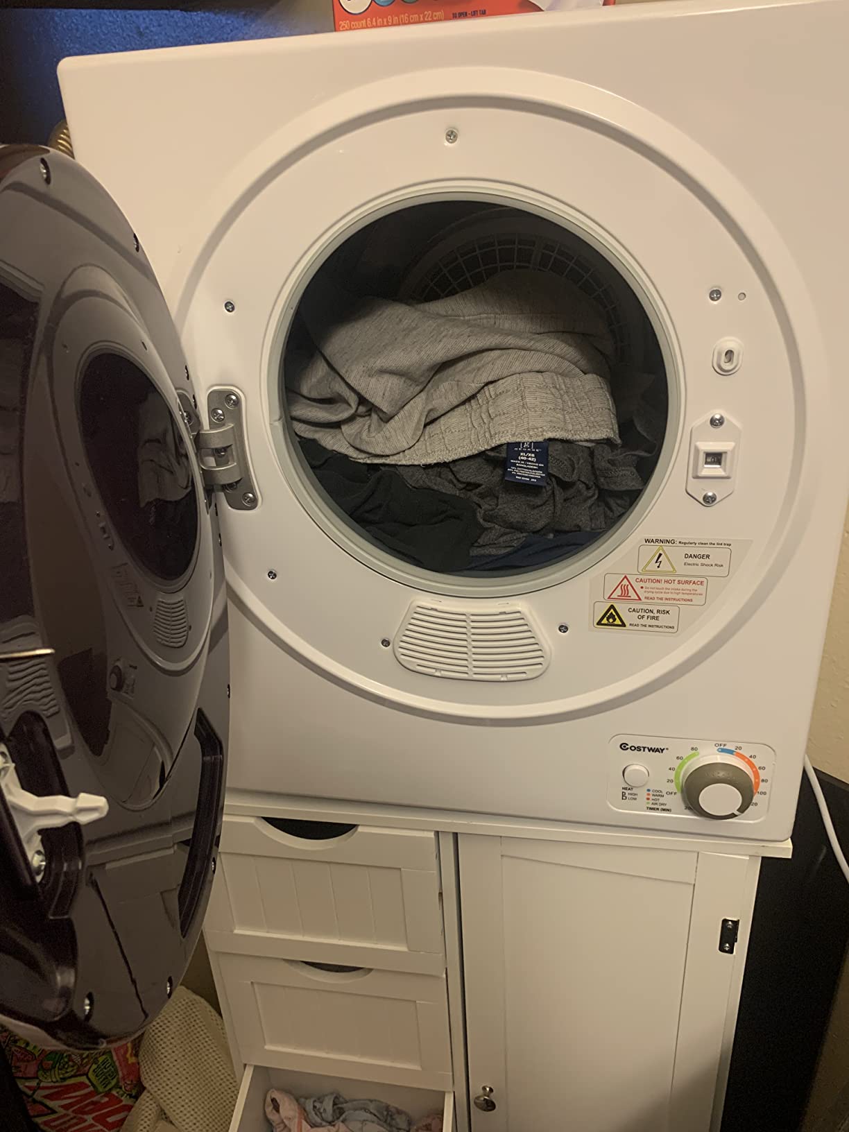 【Appliances】COSTWAY Compact Laundry Dryer, 110V Electric Portable Clothes Dryer with Stainless Steel Tub