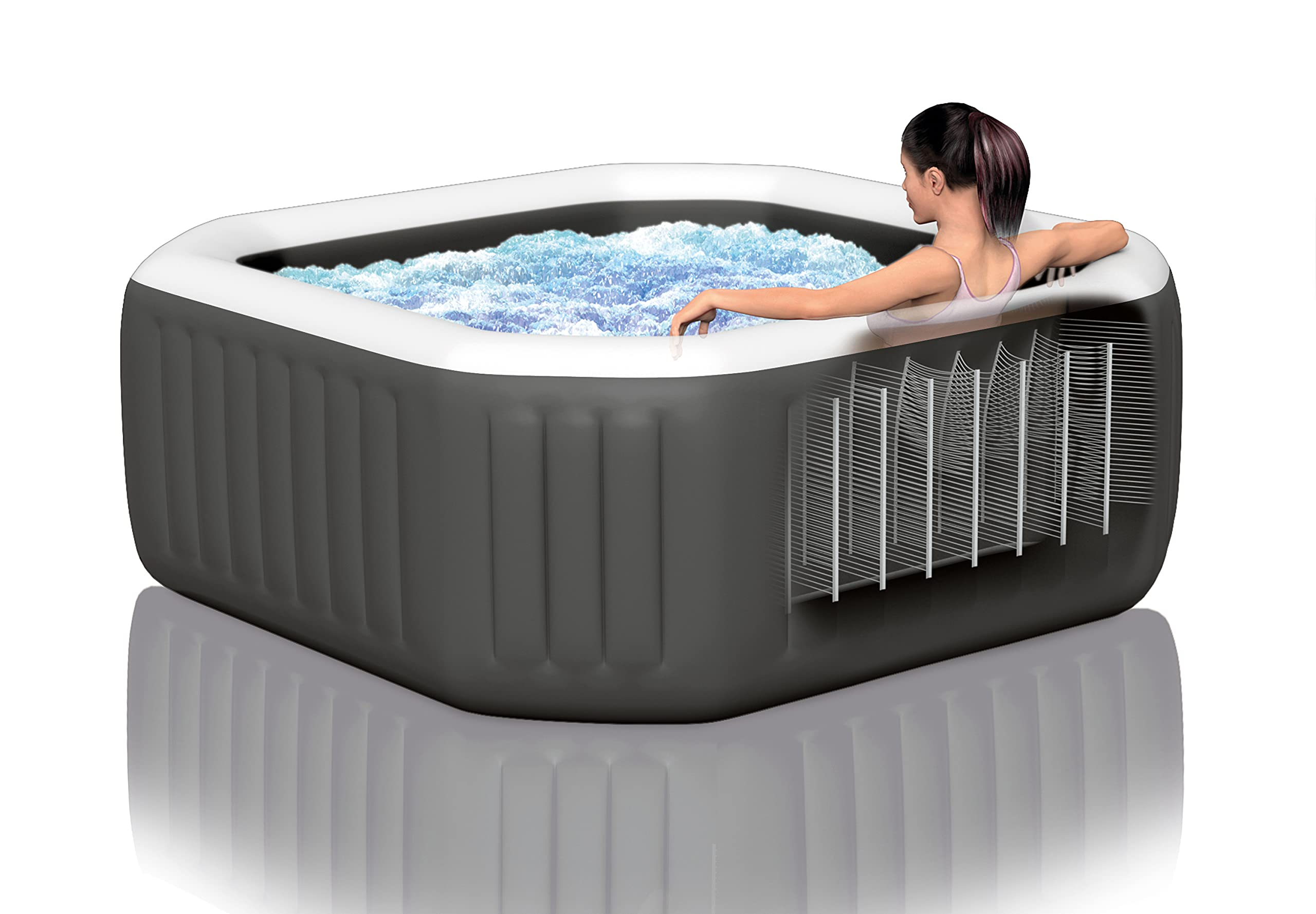 【Sports&Outdoors】PureSpa Bubble Massage Deluxe, Inflatable Spa Set, Grey, 4-Person