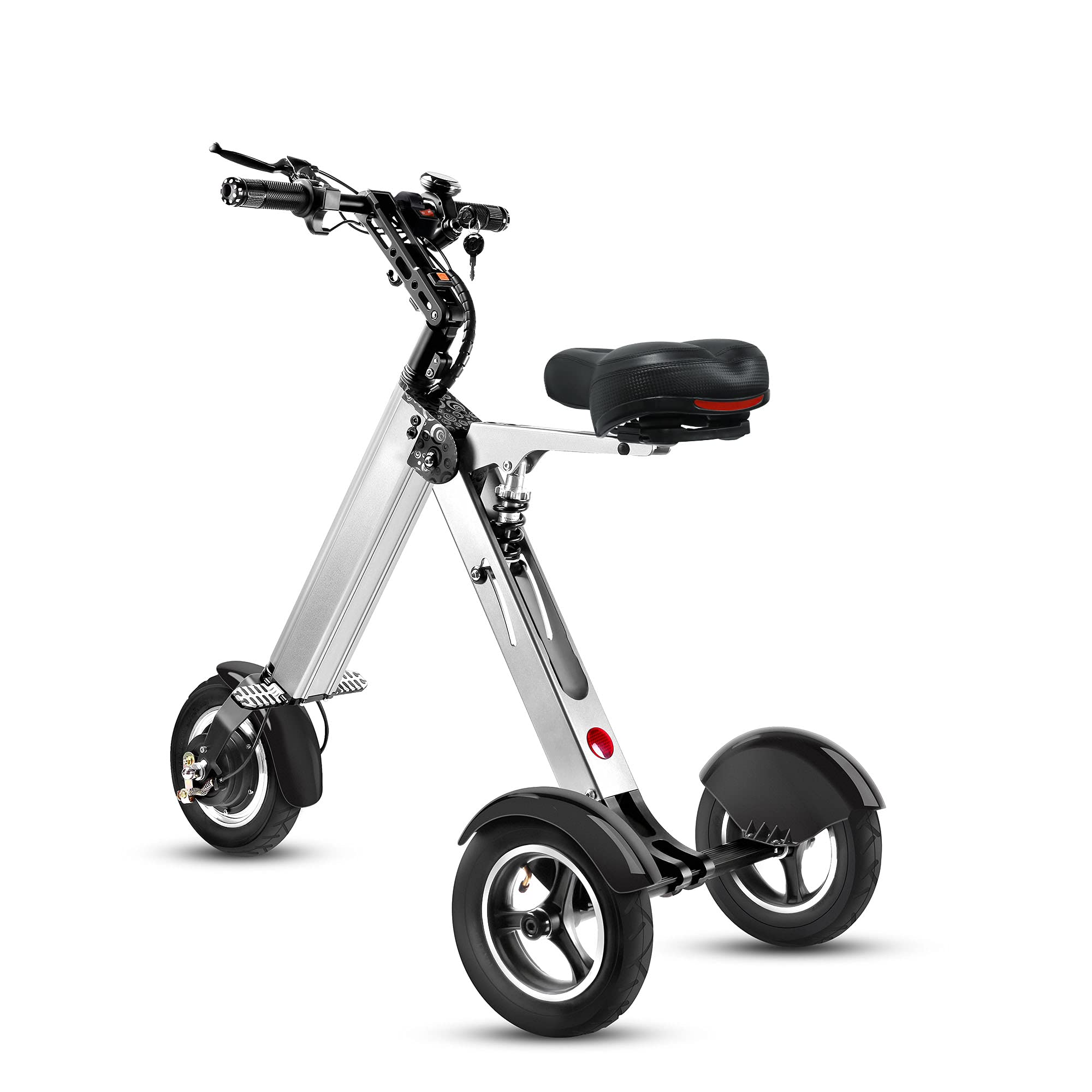 TopMate ES32 Electric Scooter 3 Wheels Foldable Trike with Seat for Adults, Light Weight with Reverse Function and Key Switch, 10 Inch Pneumatic Tires Tricycle for Commute and Travel《NO8》