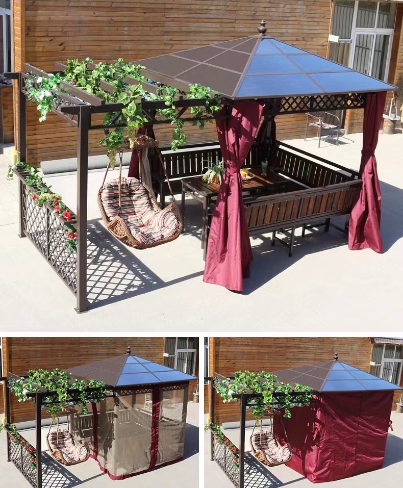 【Gazebo】Outdoor gazebo hanging chair villa garden antiseptic wood four-corner pavilion