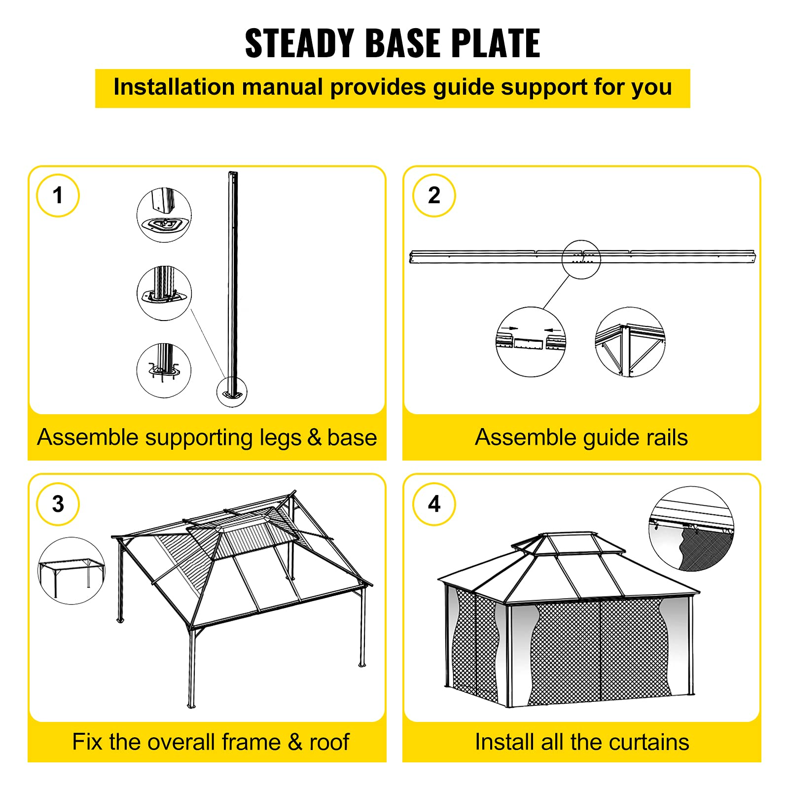 【Gazebo】Hard Top Gazebo 10' x 12' with Netting - Metal Gazebo