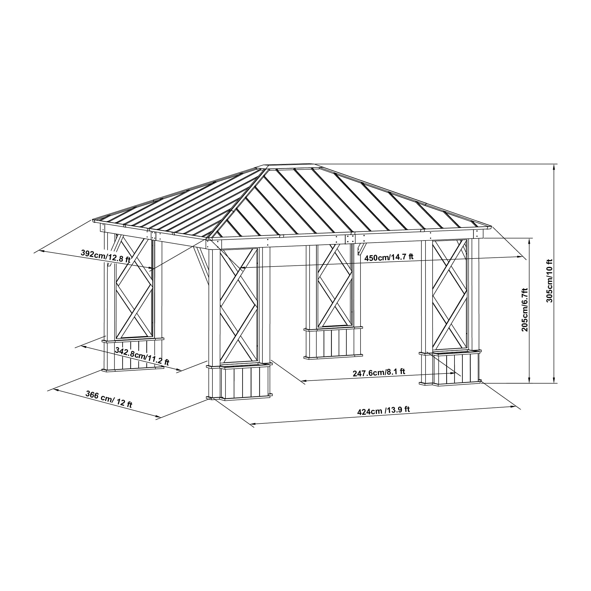 【Gazebo】13x15 Outdoor Steel Hardtop Gazebo with Planters & Ceiling Hook for Patio, Garden & Backyard Activities