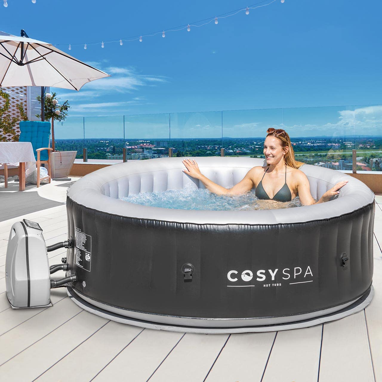 【Sports&Outdoors】Inflatable Hot Tub Spa – Outdoor Bubble Hot Tub | 2-6 Person Capacity