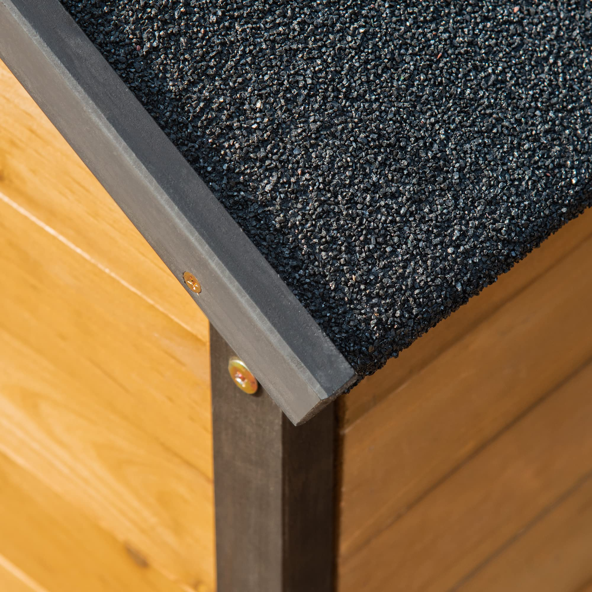 【Pet】Wooden Outdoor Dog House, Cabin-Style Pet House with Feeding Bowls, Asphalt Roof