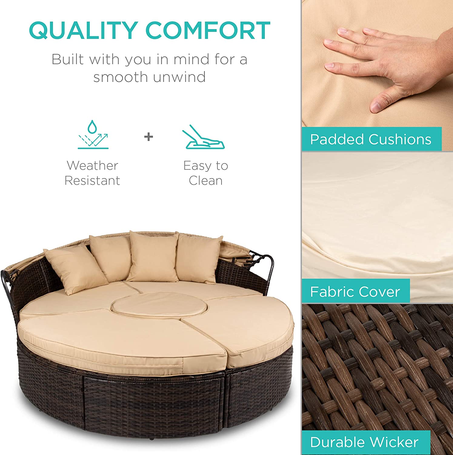 Best Choice Products 5-Piece Modular Patio Wicker Daybed Sectional Conversation Lounger Set w/ 2-in-1 Setup