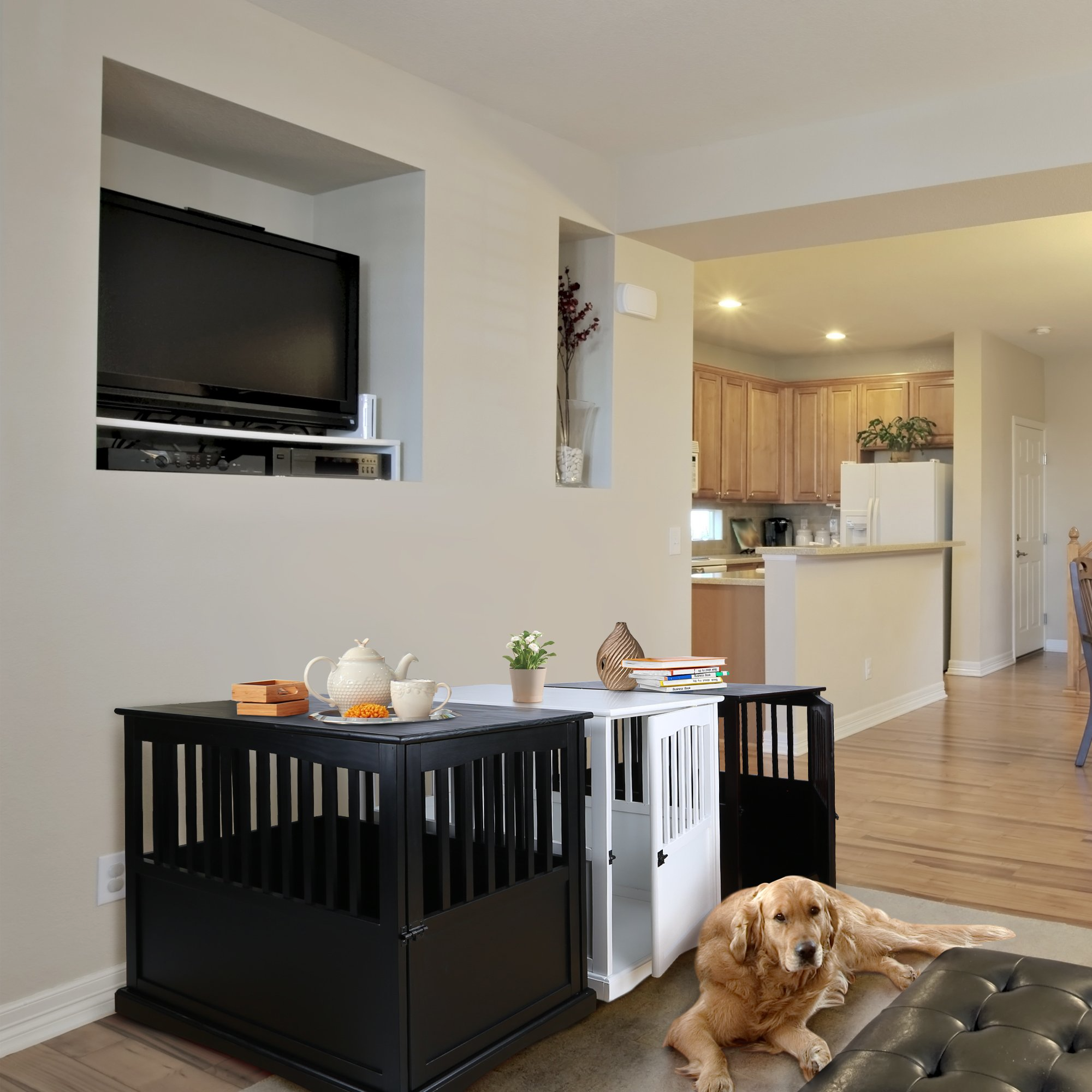 【Home&Garden】Wooden Large Pet Crate, End Table, Black