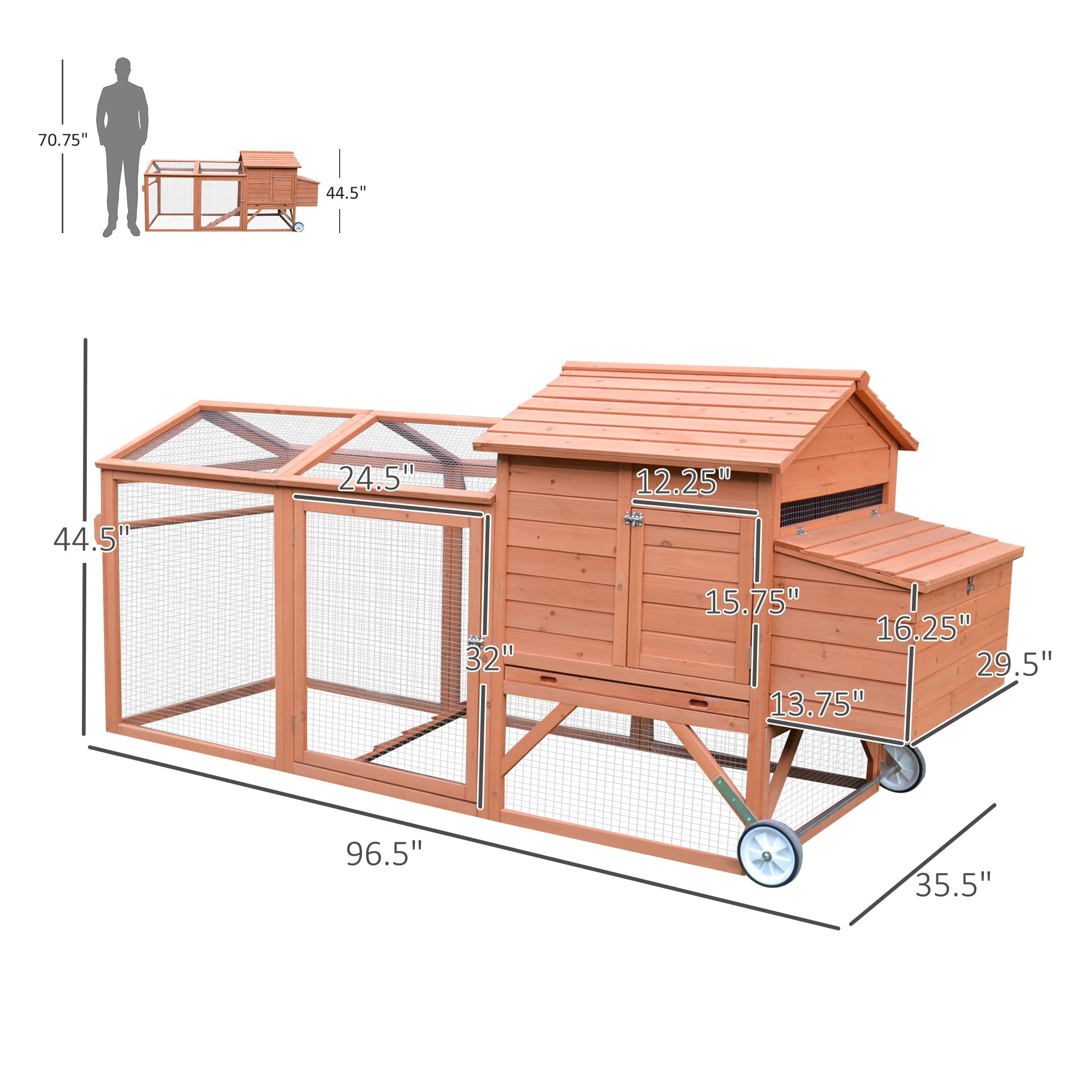 【Home&Garden】96.5 Chicken Coop Wooden Rabbit Hutch Portable Backyard Outdoor Run and Nesting Box Natural