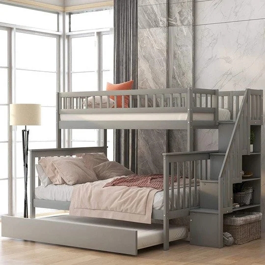 bed with stairs, solid wood bunk bed with casters and storage drawers.