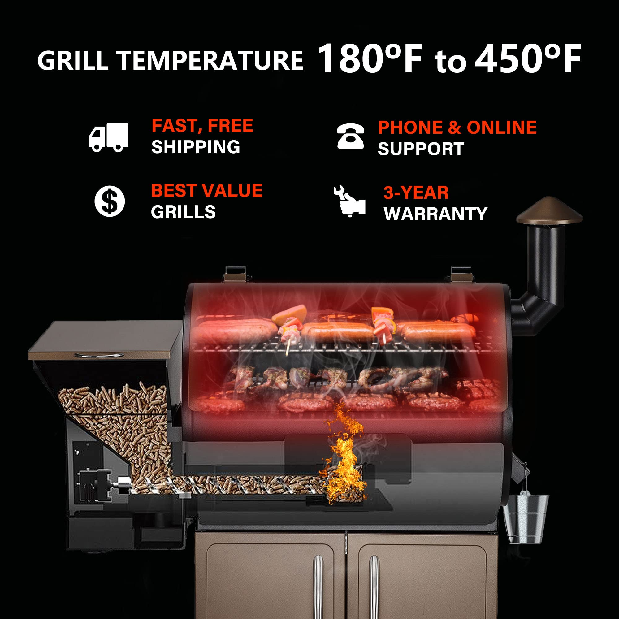 【Appliances】Wood Pellet Grill Smoker with Digital Controls, Cover, 700 sq. in. Cooking Area for Outdoor BBQ