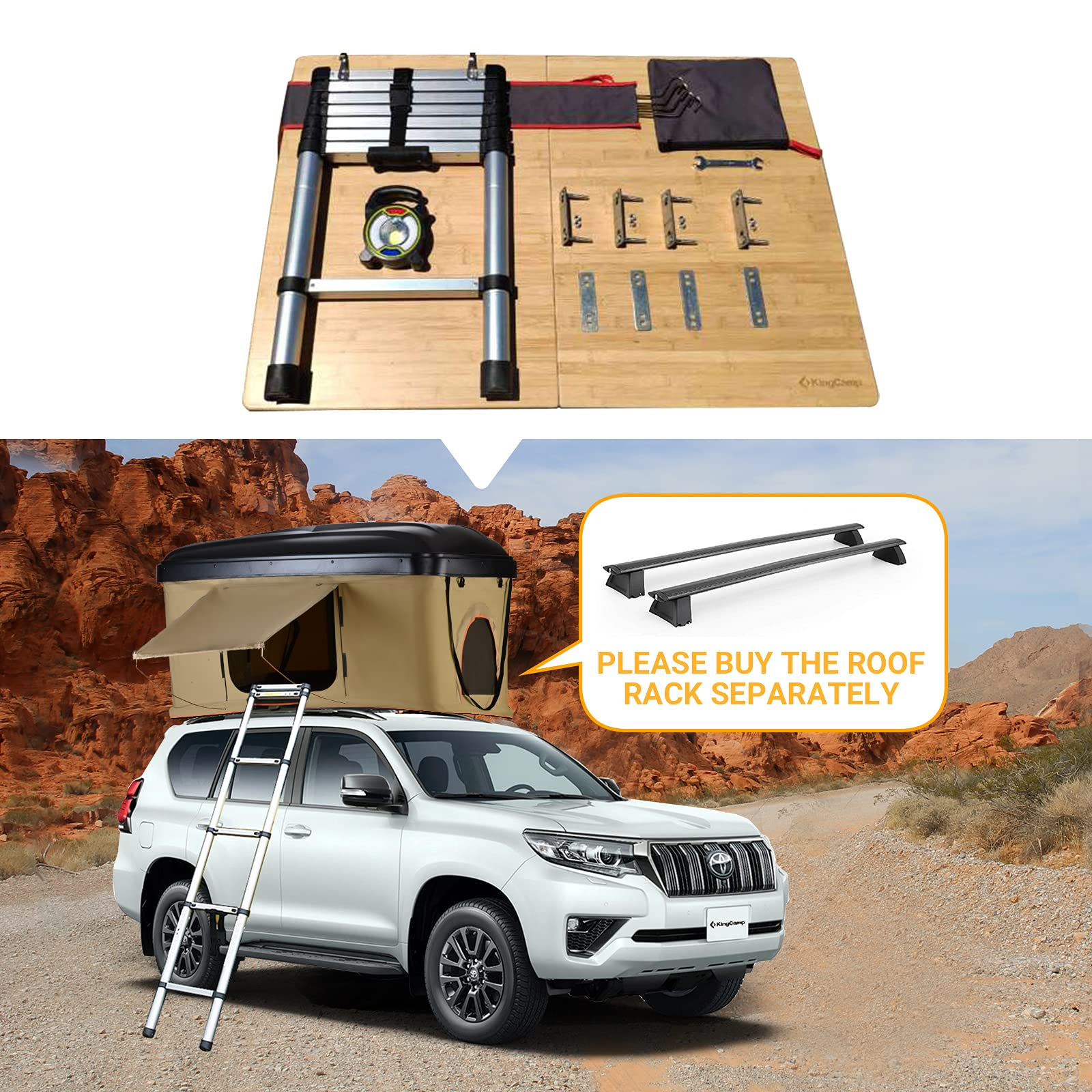 【Sports&Outdoors】Rooftop Tent Hard Shell Tent for SUV Travel Pop-up Installation Tent Large Space for 2 People