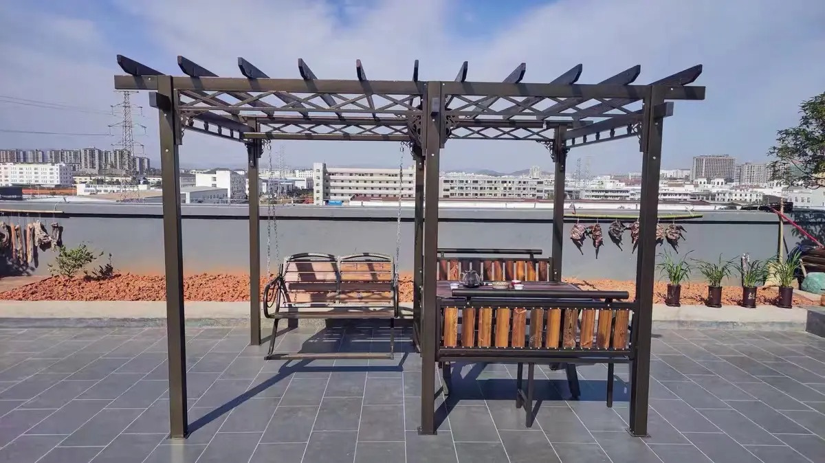 【Gazebo】Outdoor Gazebo Swing Grape Rack Anti-Corrosion Wood Aluminum Alloy