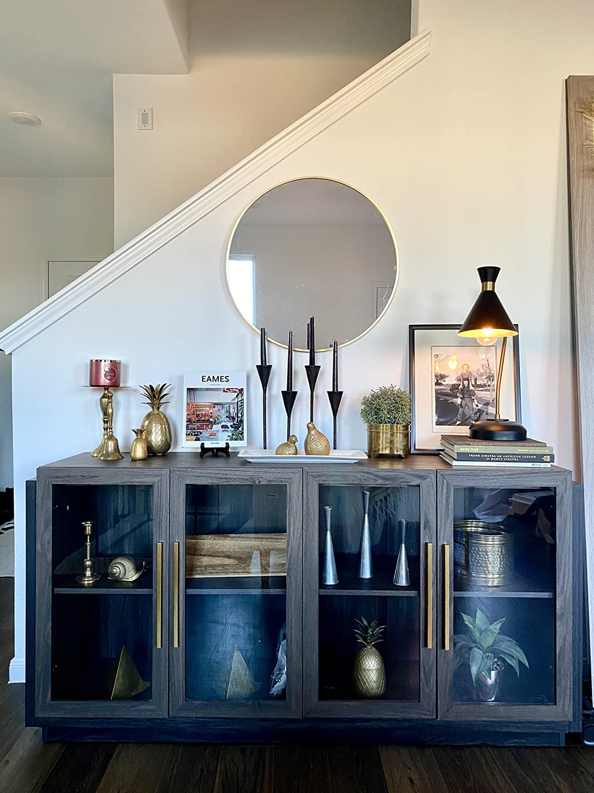 【Furniture】Sideboard Buffet Cabinet, Modern Wood Glass-Buffet-Sideboard with Storage, Console Table