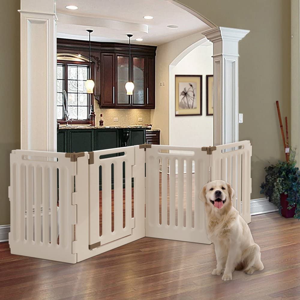 【Pet】Convertible Indoor/Outdoor Pet Playpen, Large, Soft Tan/Mocha