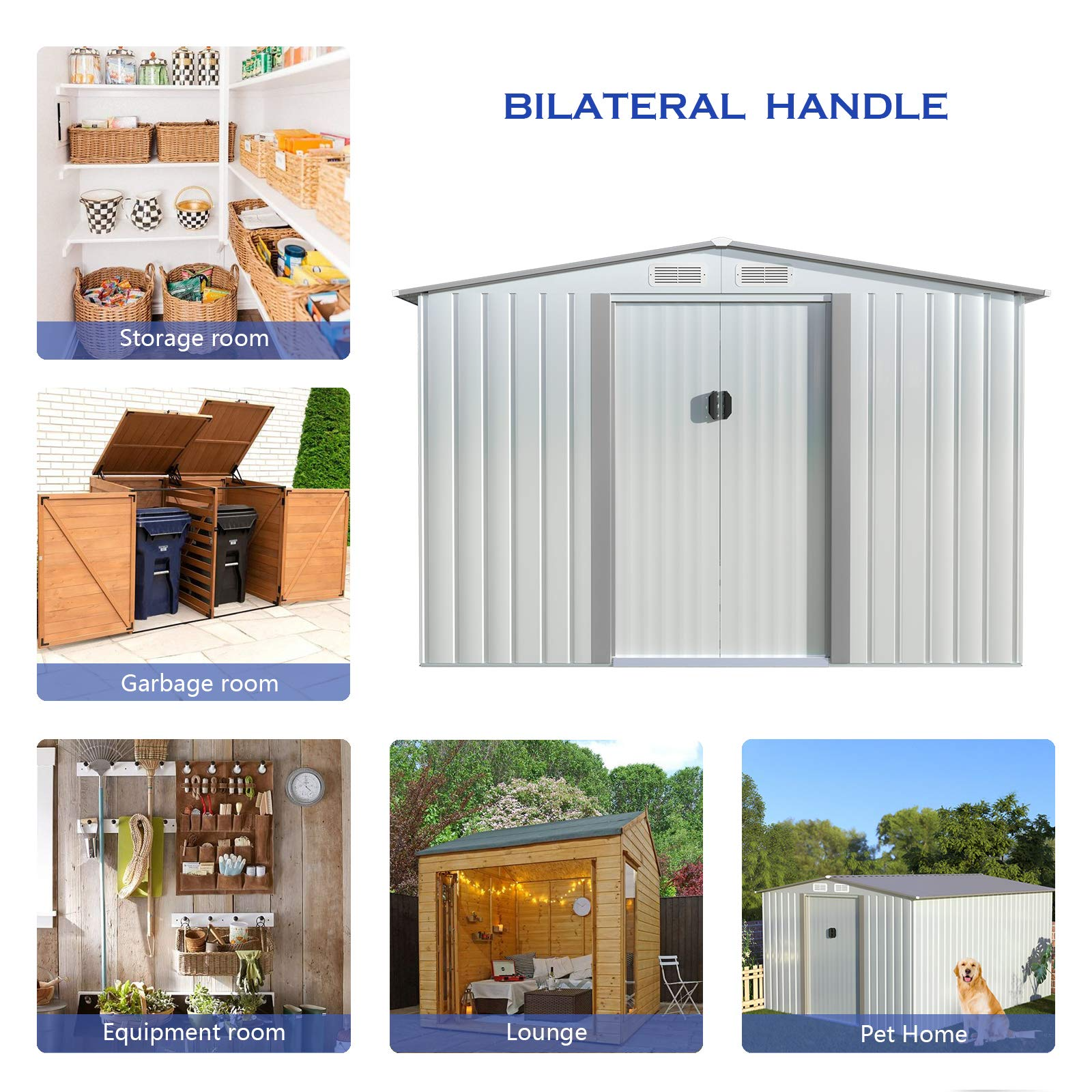 Keter Factor 8x10ft Outdoor Resin Storage Shed with Pitched Roof and Double Locking Doors, Outdoor Shed for Backyard Garden Patio Lawn, 3 Colors《NO8》