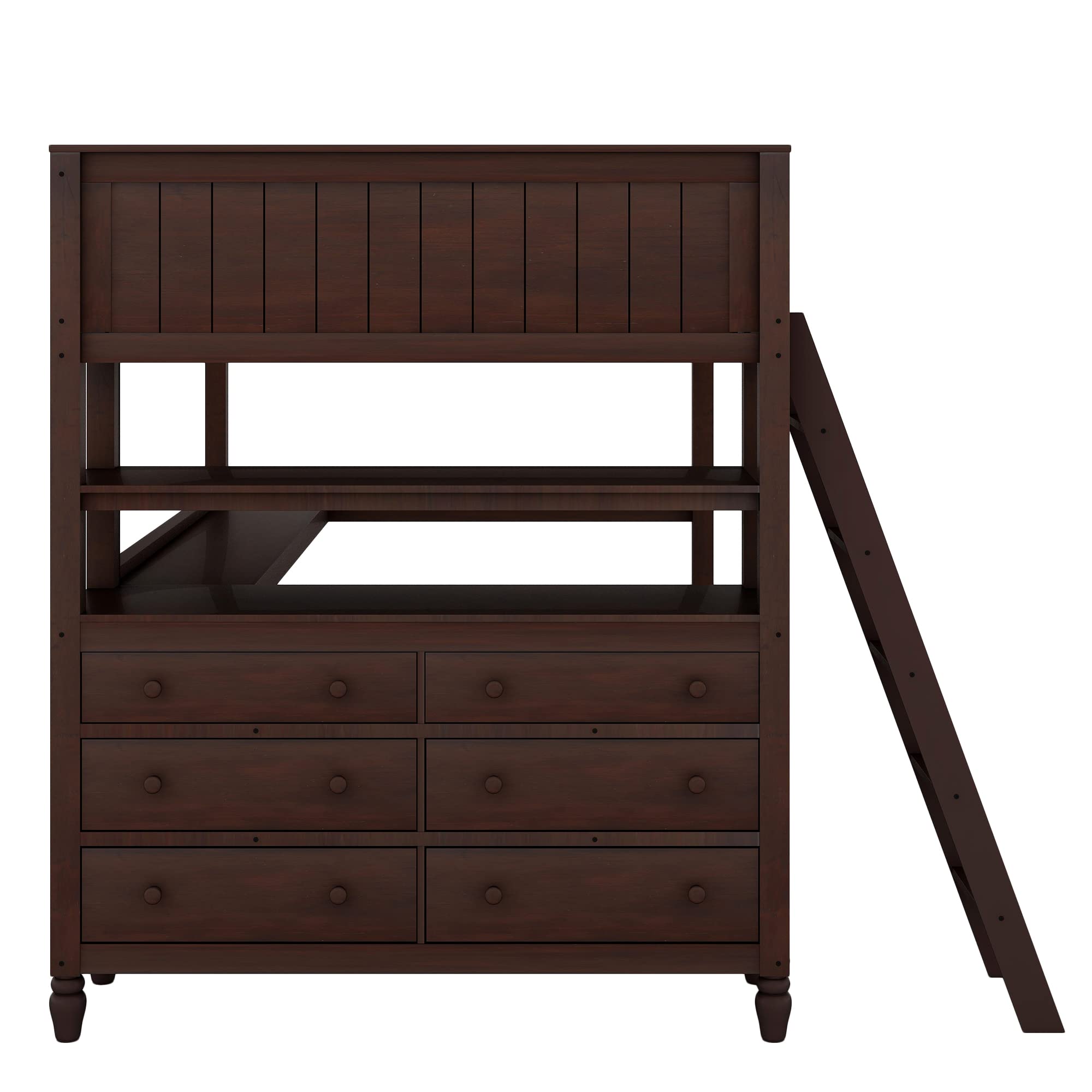 【Furniture】Full Size Loft Bed, Full Loft Bed with Desk, Wood Loft Bed Frame with Drawers & Shelves